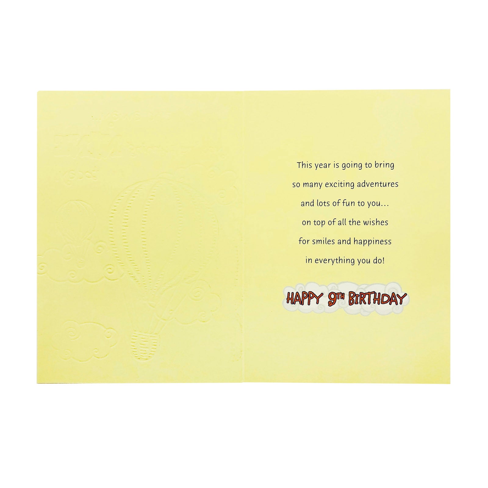 Designer Greetings Birthday Card Age 9 - Up Up And Away Hot Air Balloon