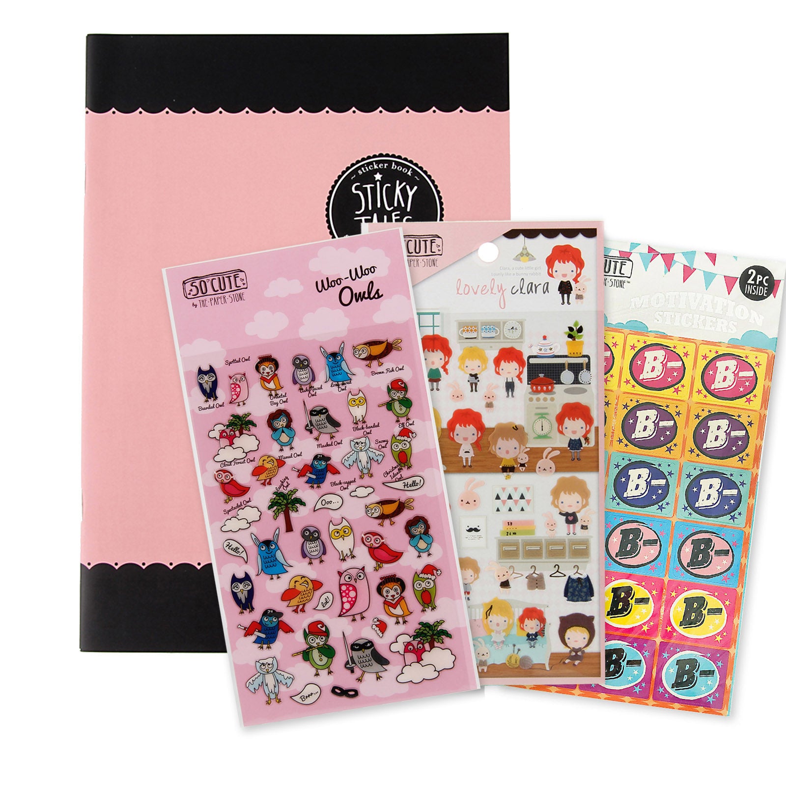 Sticky Tales Set - Pink Scallop Sticker Book With 3 Sticker Packs
