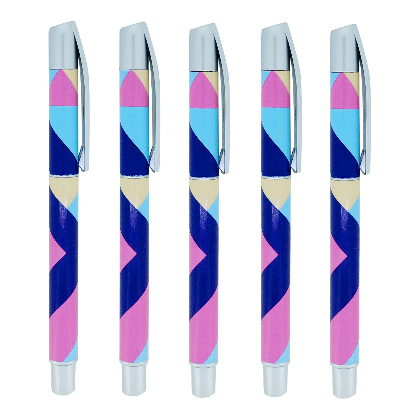 5PC DEAL Silver Clip Pen - Colour Block Blue