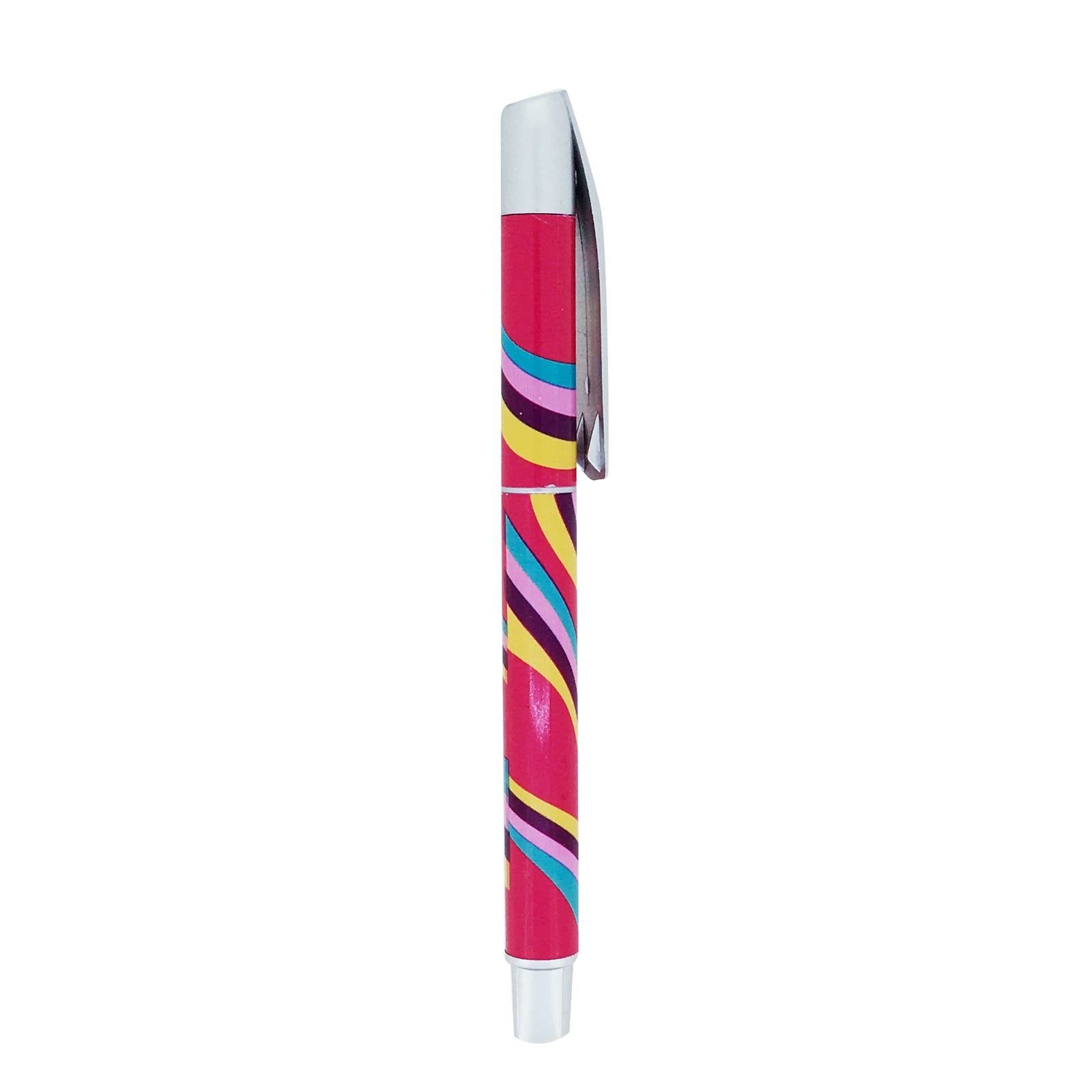 Silver Clip Pen - Rainbow Swirl - Hot Pink