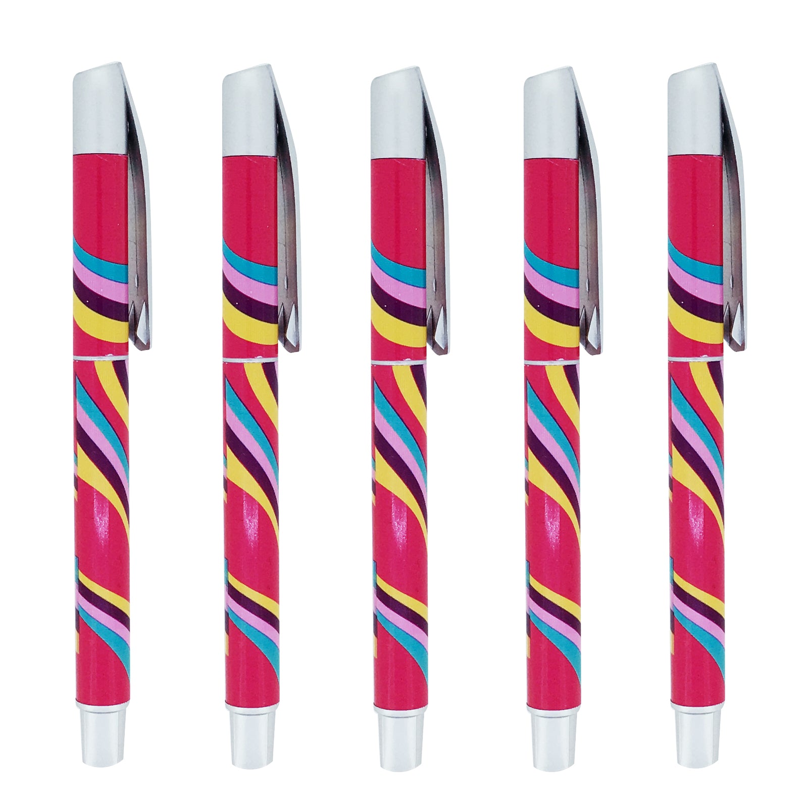 5PC DEAL Silver Clip Pen - Rainbow Swirl