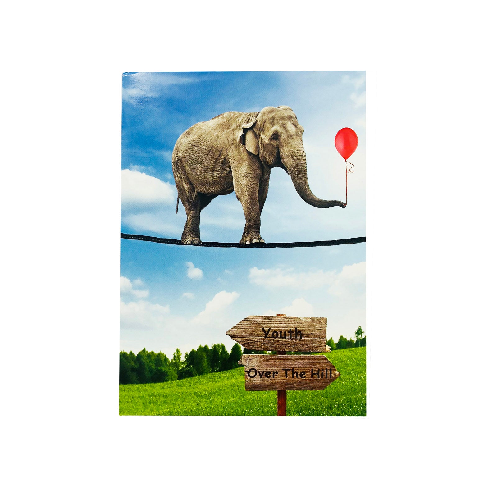 Designer Greetings Birthday Card - Over The Hill - Elephant Tightrope