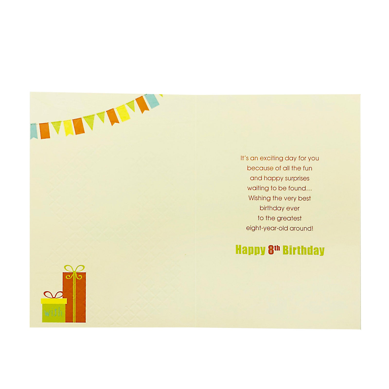Designer Greetings Birthday Card Age 8 - Hooray - Buntings