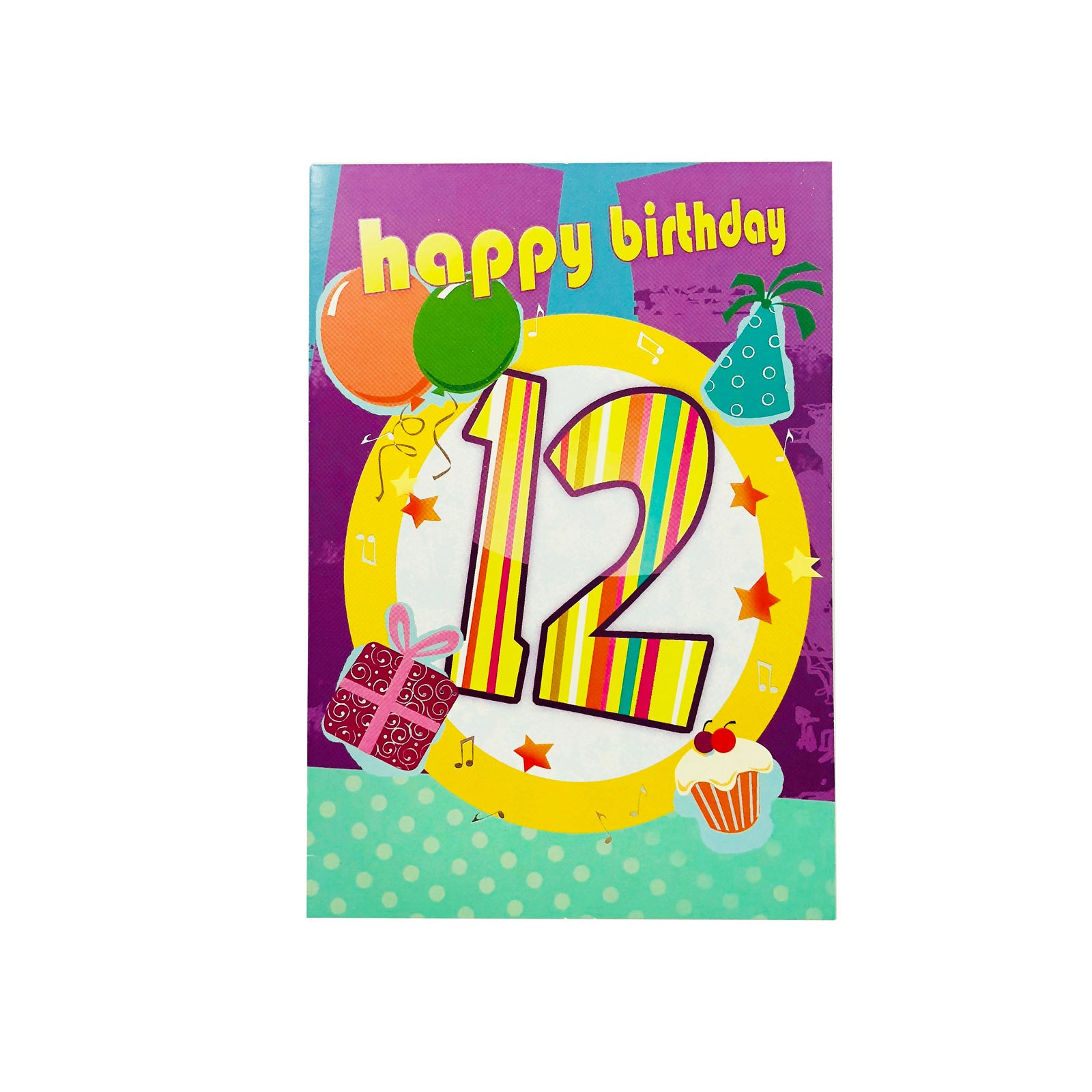 Designer Greetings Birthday Card Age 12 - Happy Birthday - Striped