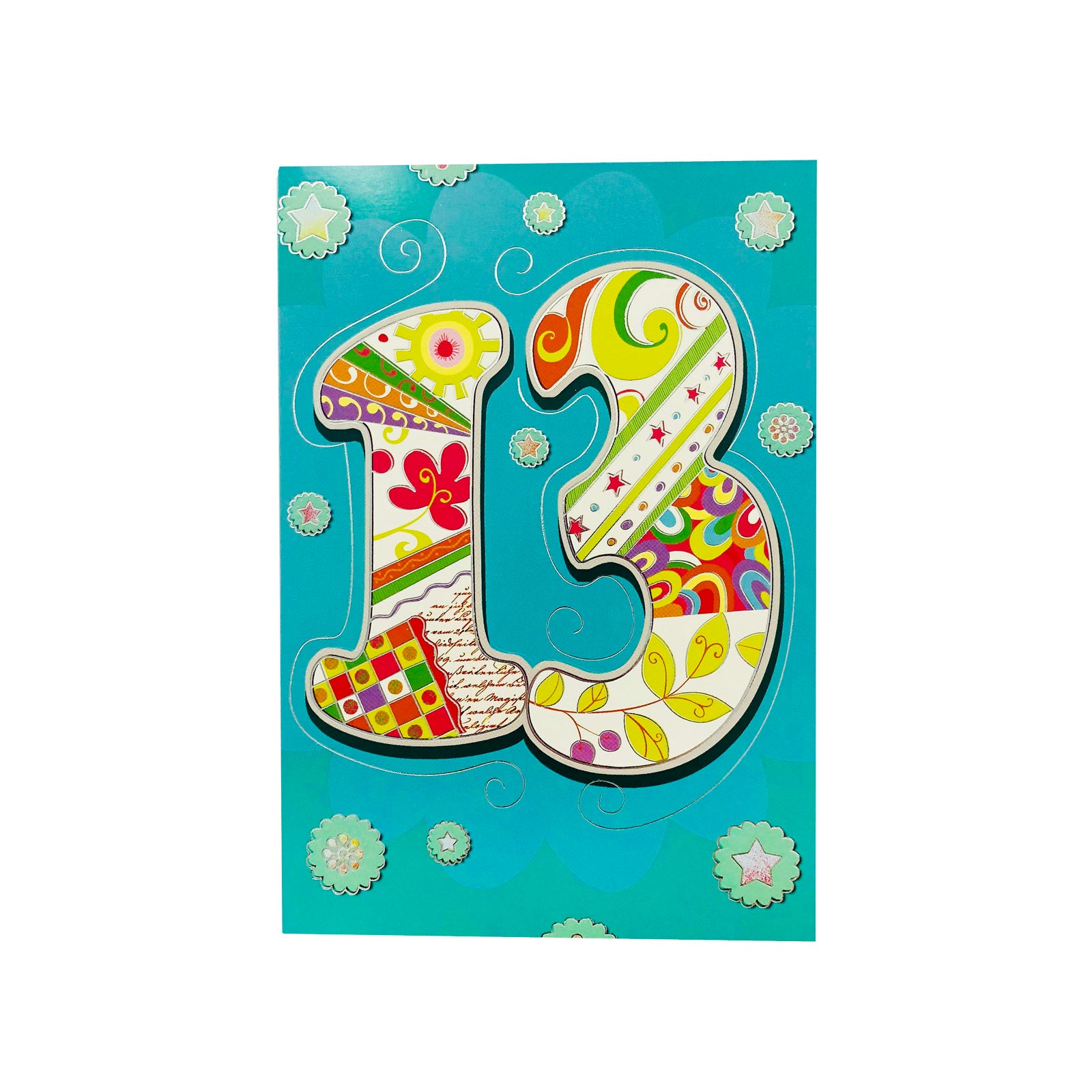 Designer Greetings Birthday Card Age 13 - 13 - Patterns In Turquoise