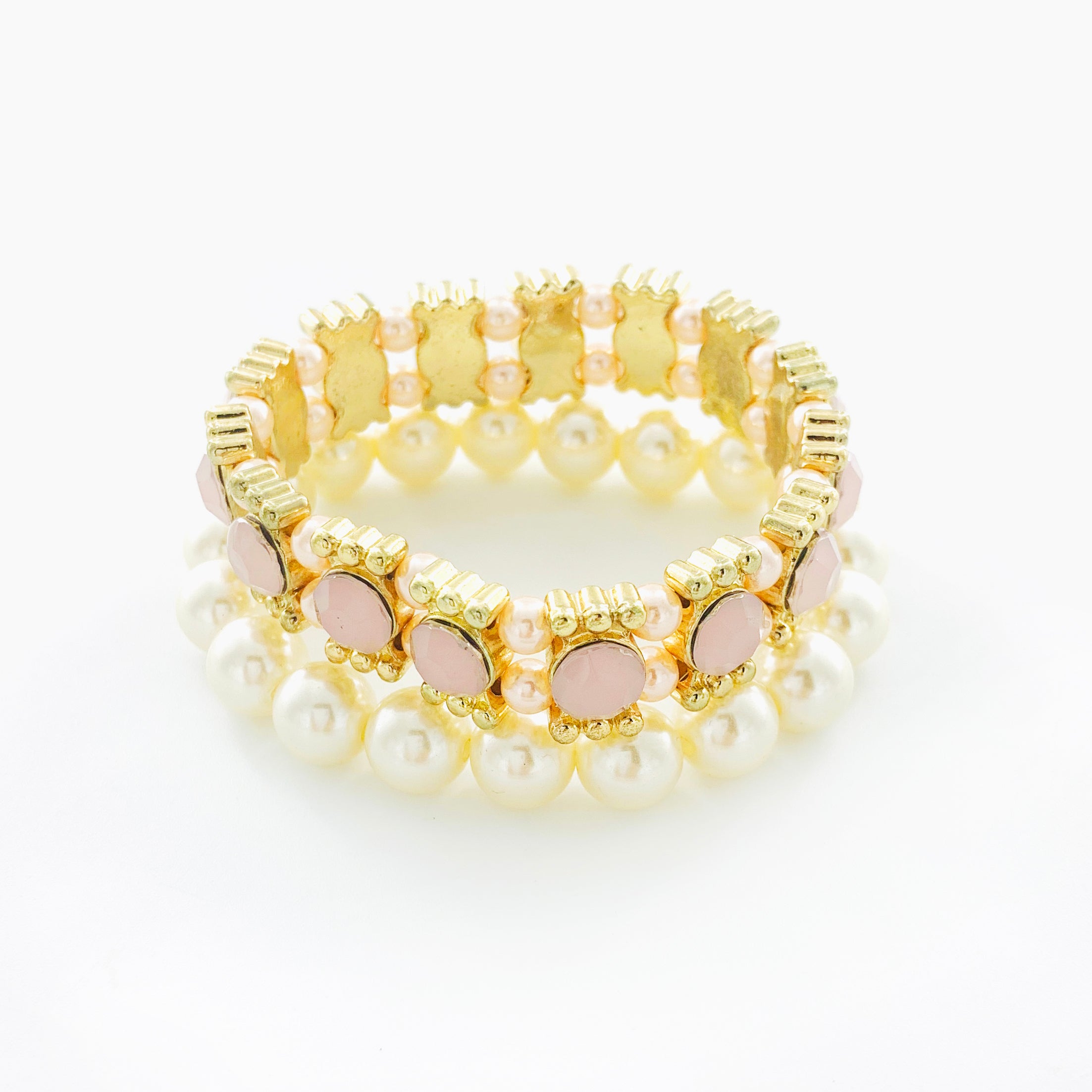 Elastic Bracelet with pearls and pink stones