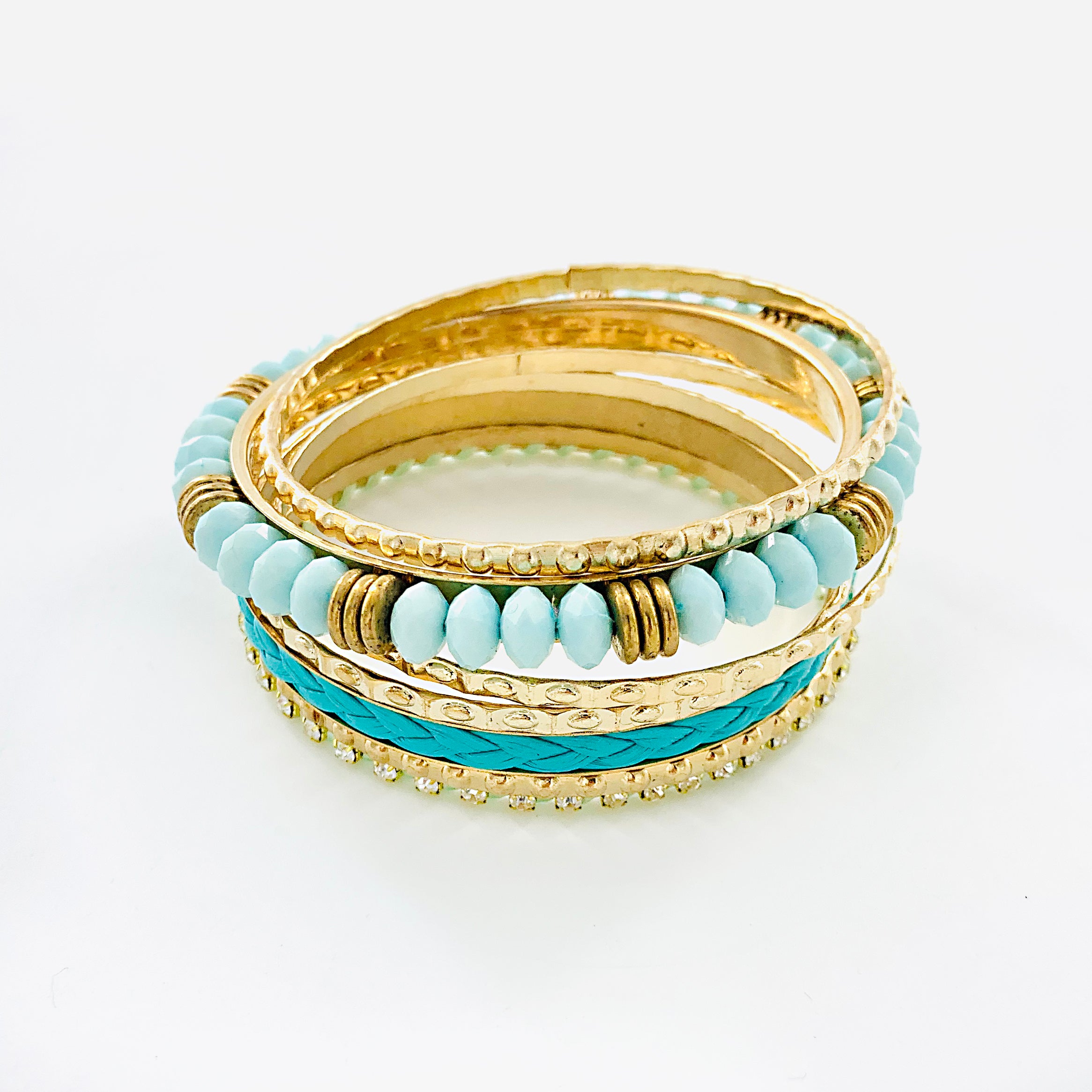 Gold Bangles with Turquoise beads and Diamante stones