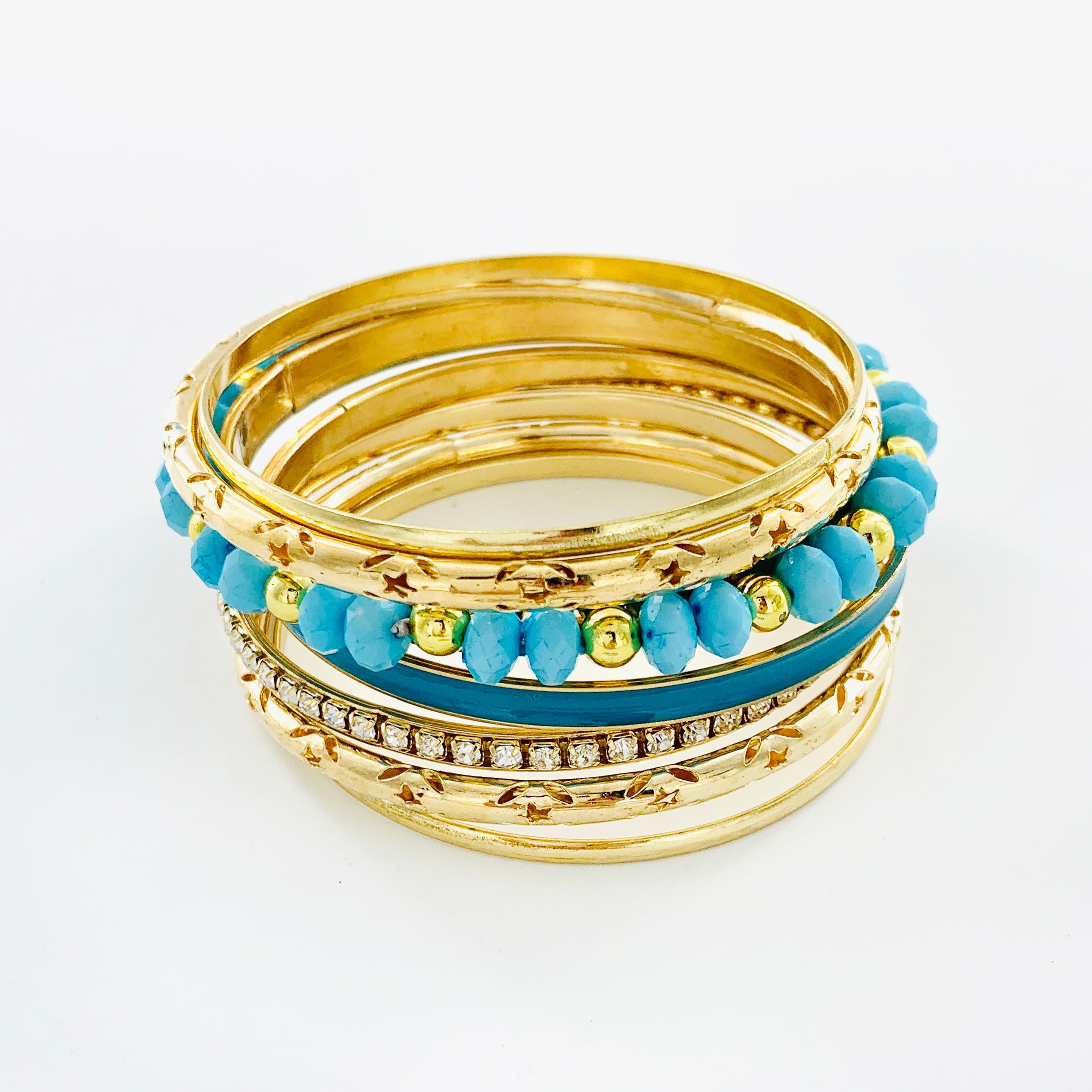 Gold Bangles with Blue beads and Diamante stones