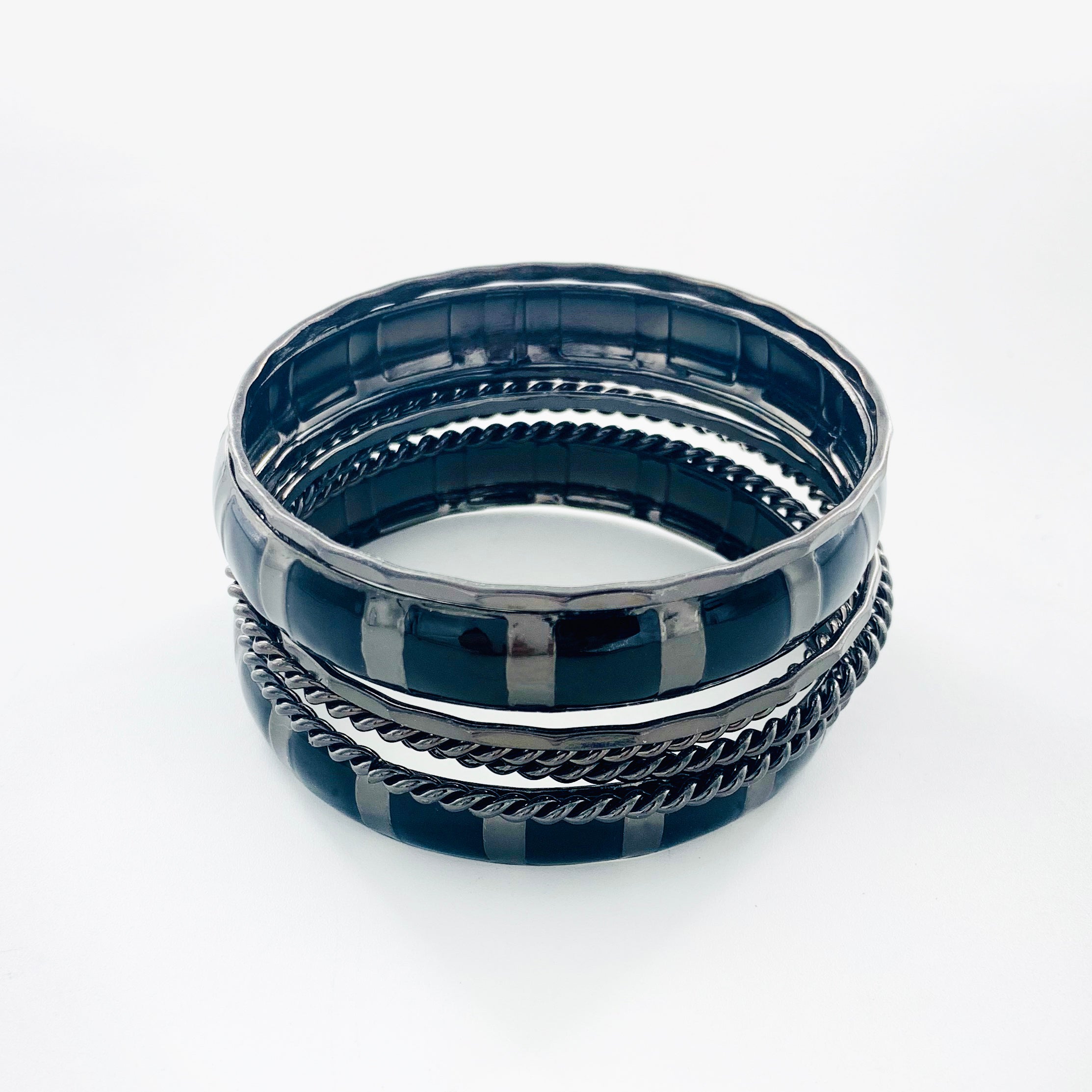 Gunmetal grey bangles with black stripes