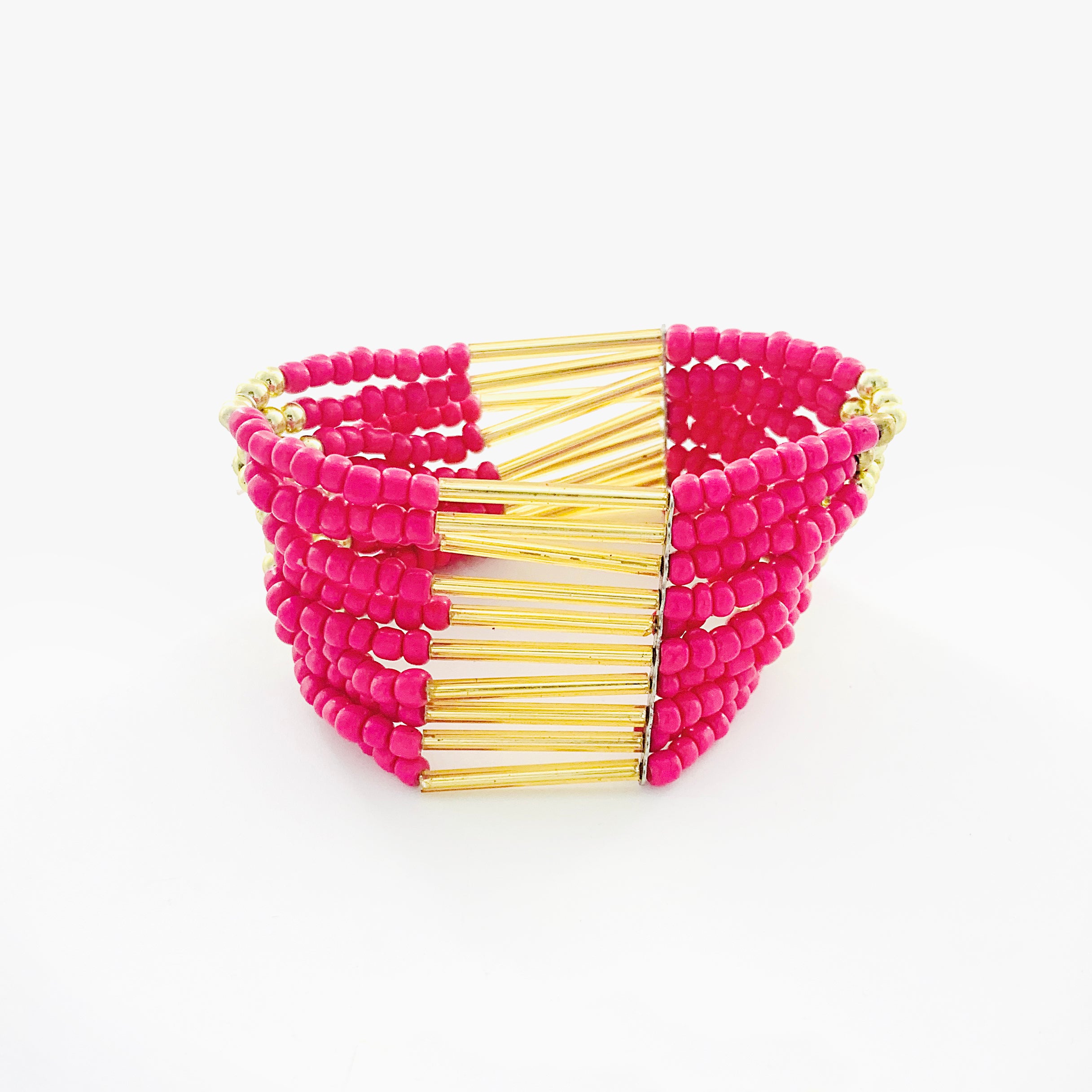 Hot Pink beaded elastic bracelet