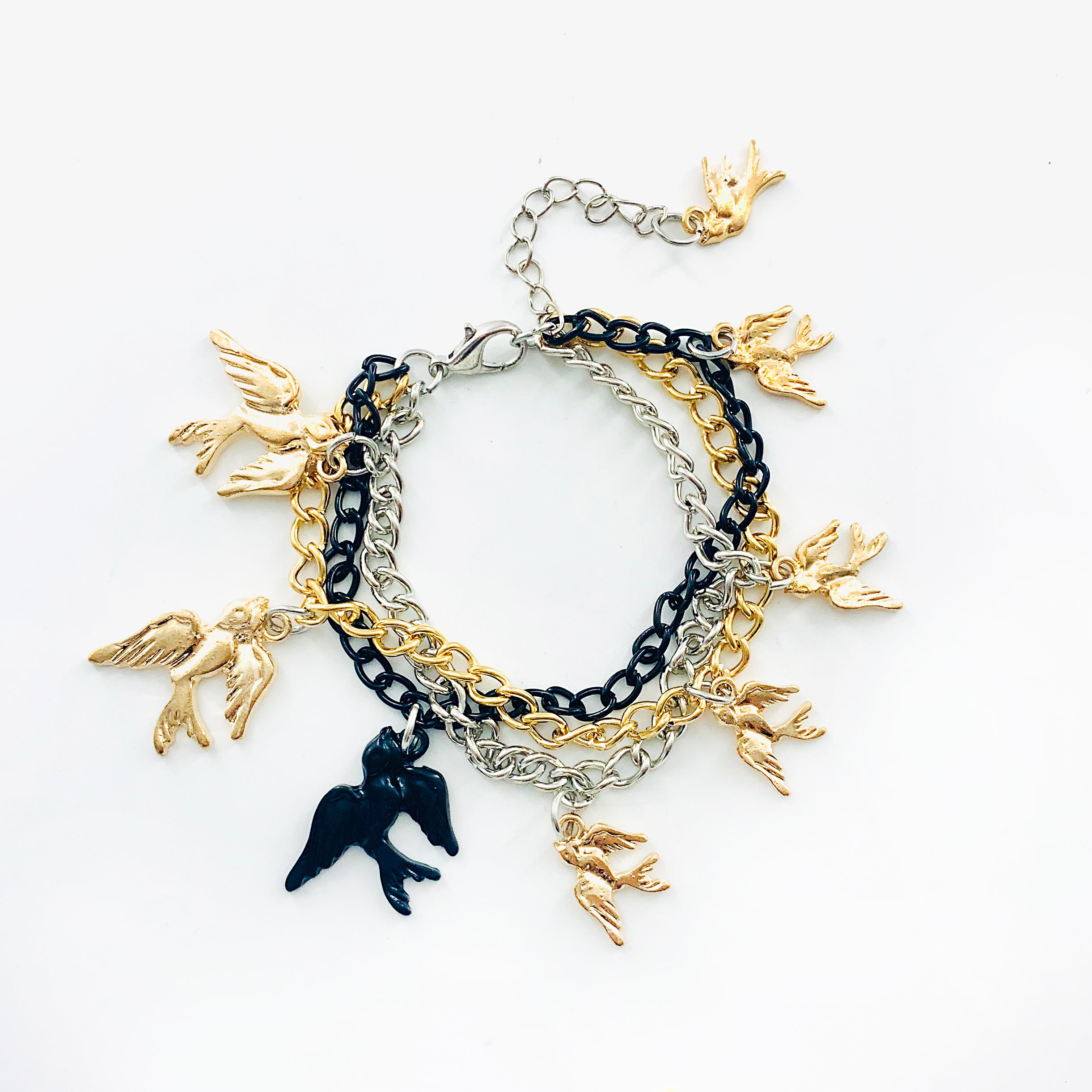 Silver, Gold and Black Chains with Swallow Charms