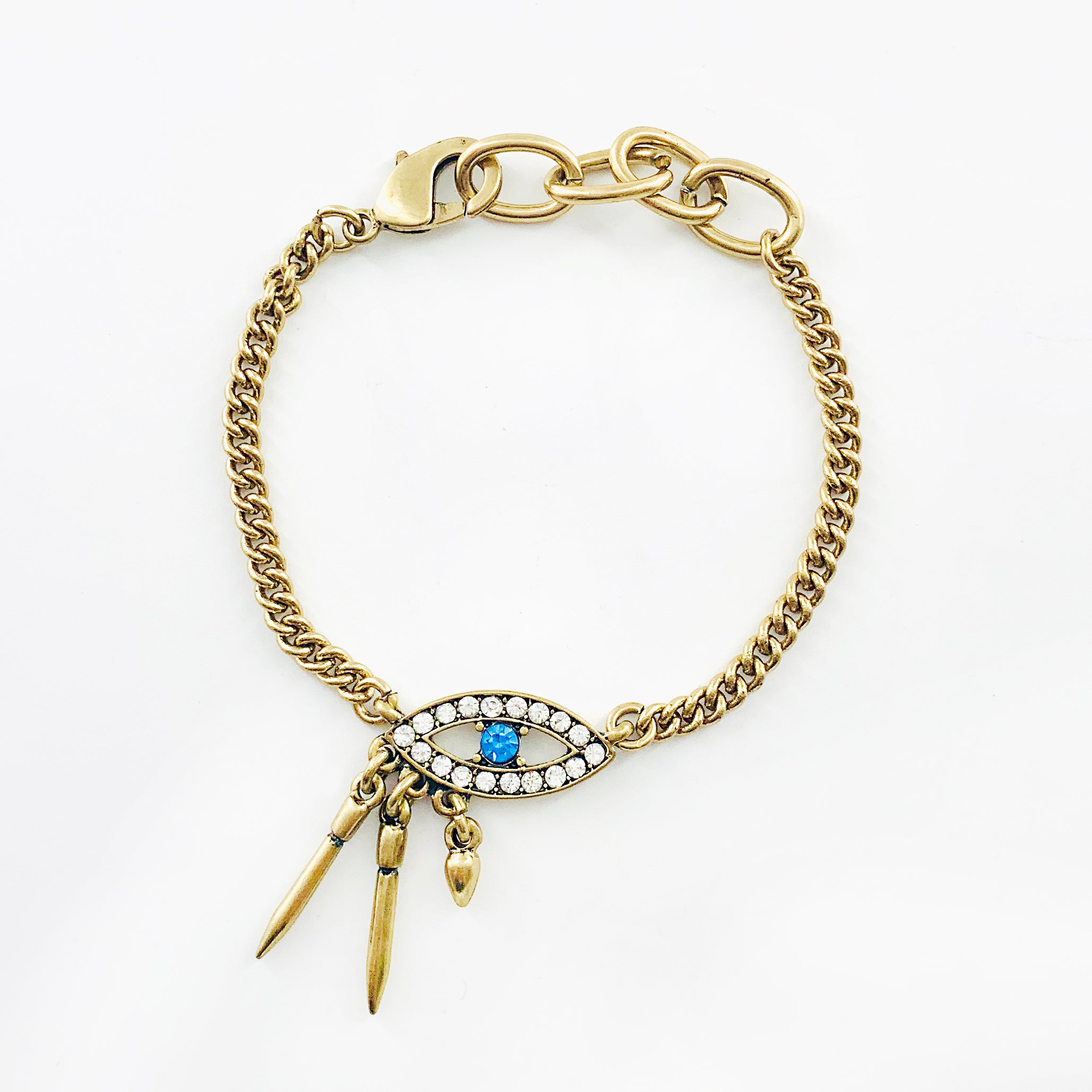 Vintage-styled gold chain with diamante blue eye