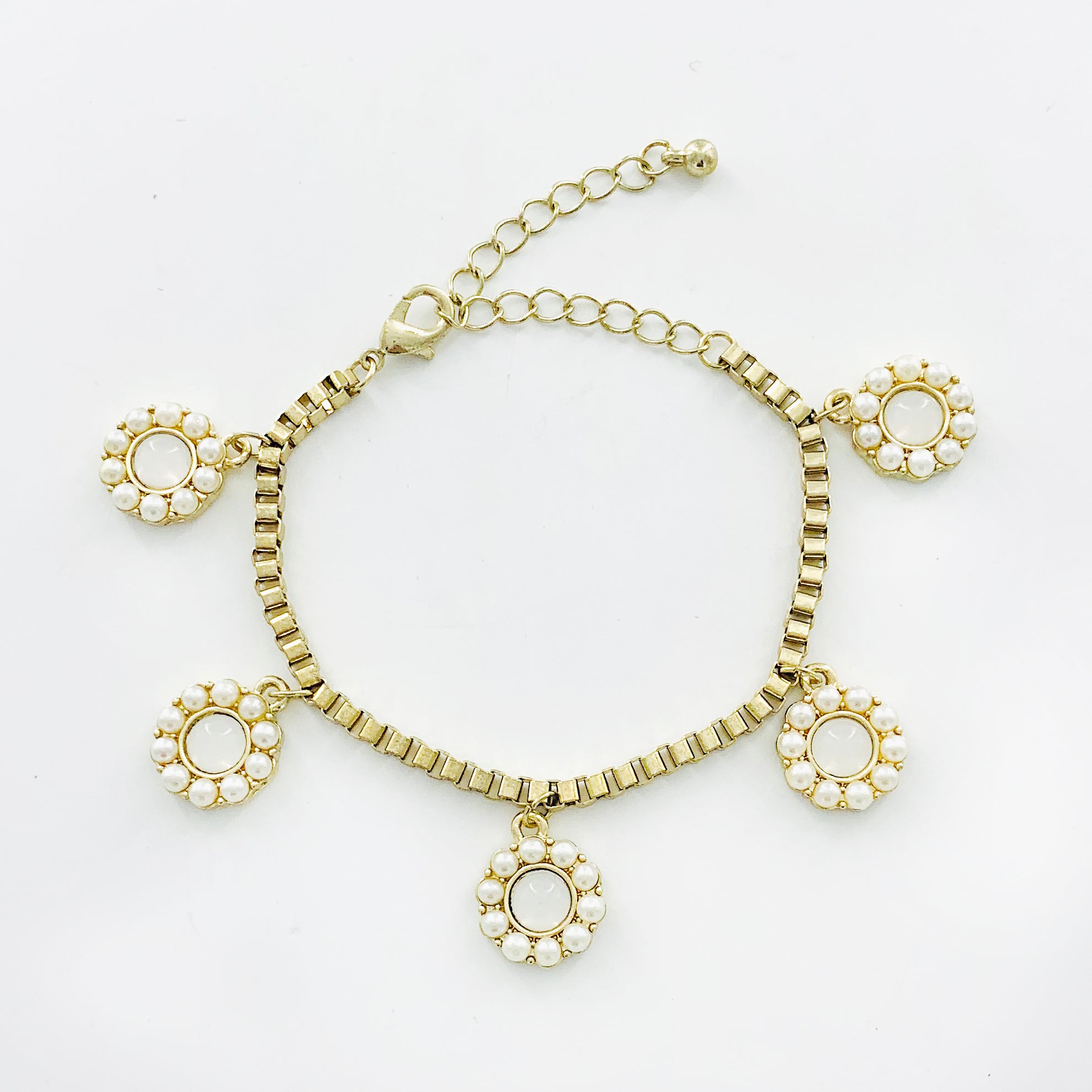 Gold chain with pearl flower dangling charms