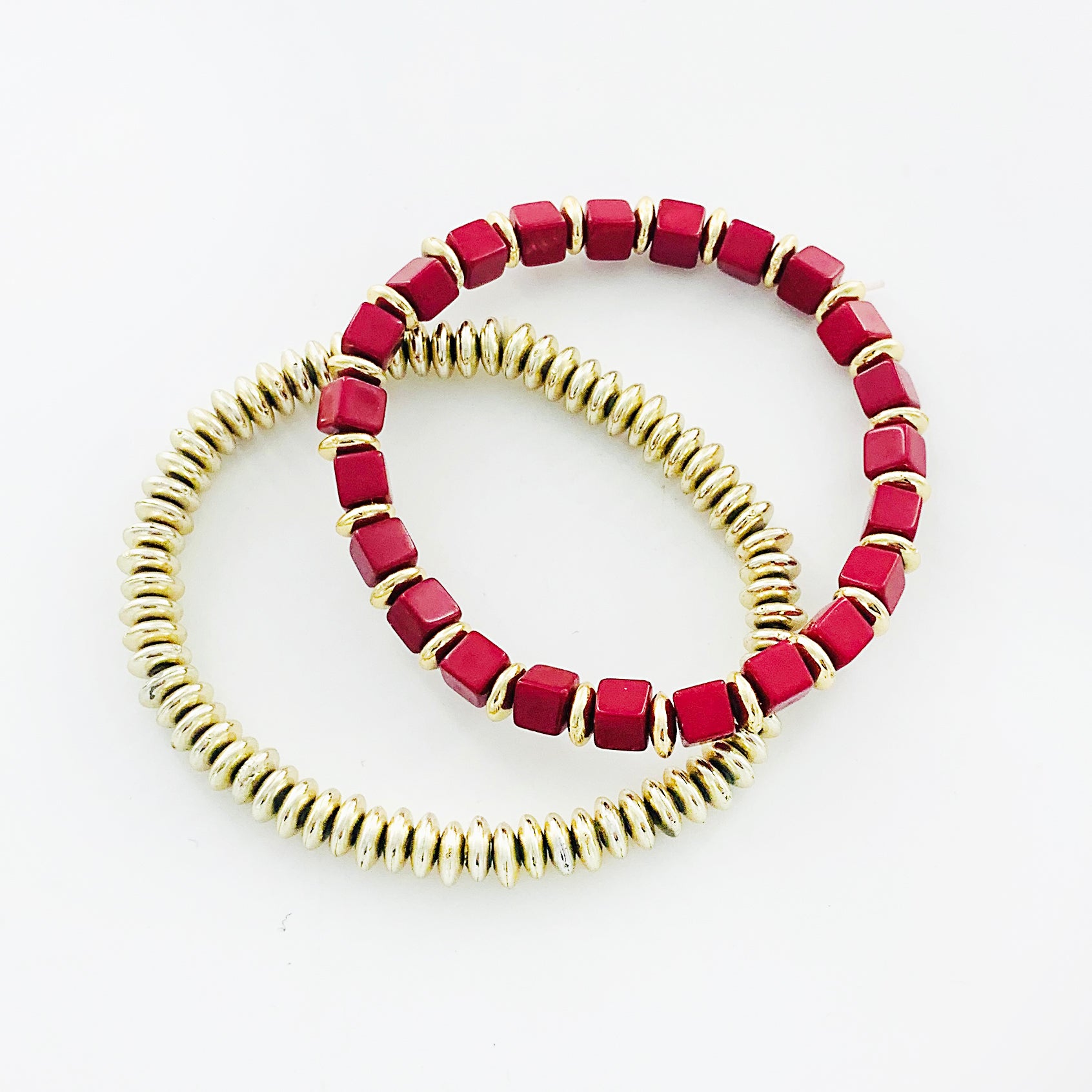 Red and gold beaded double bracelets