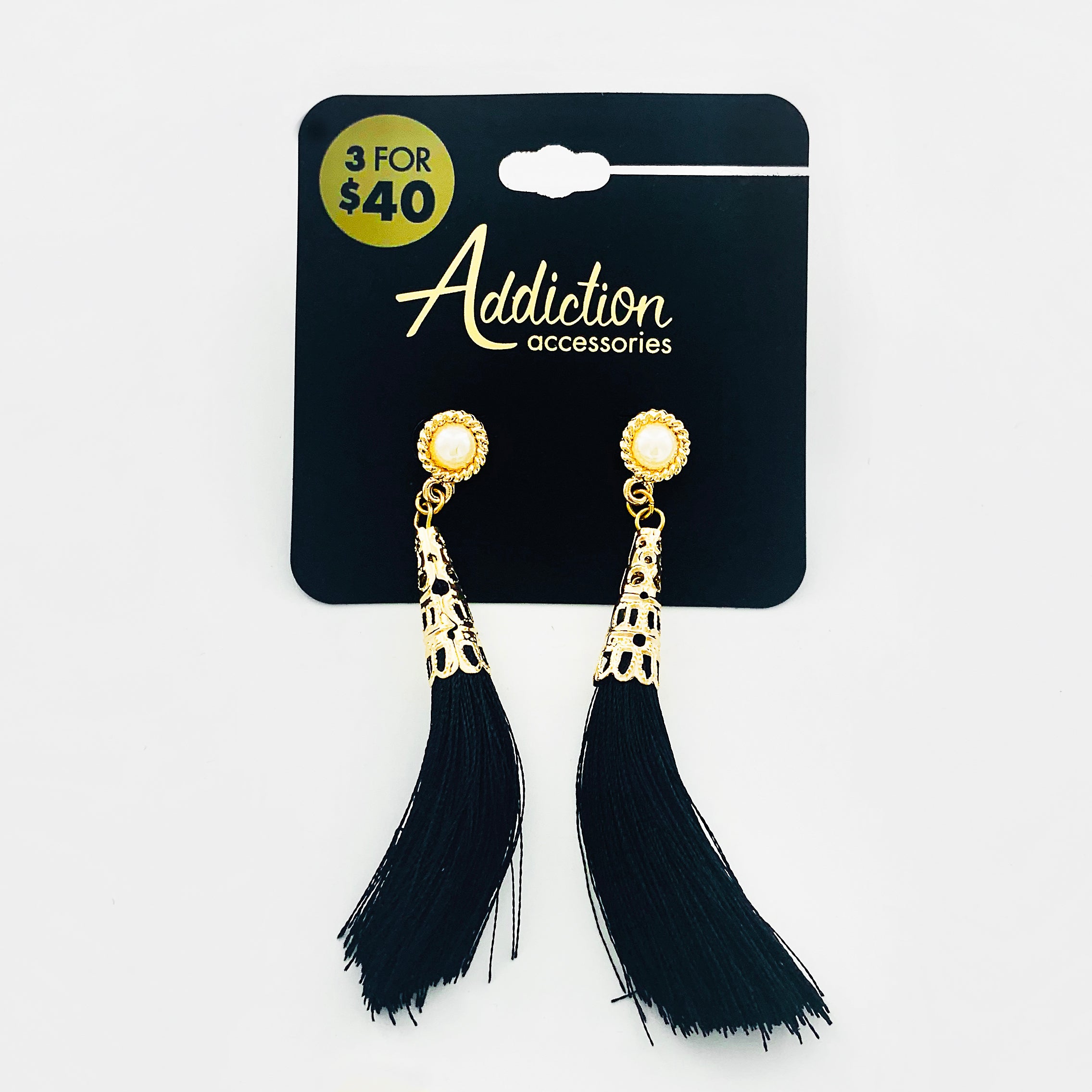 Gold earrings with black tassels