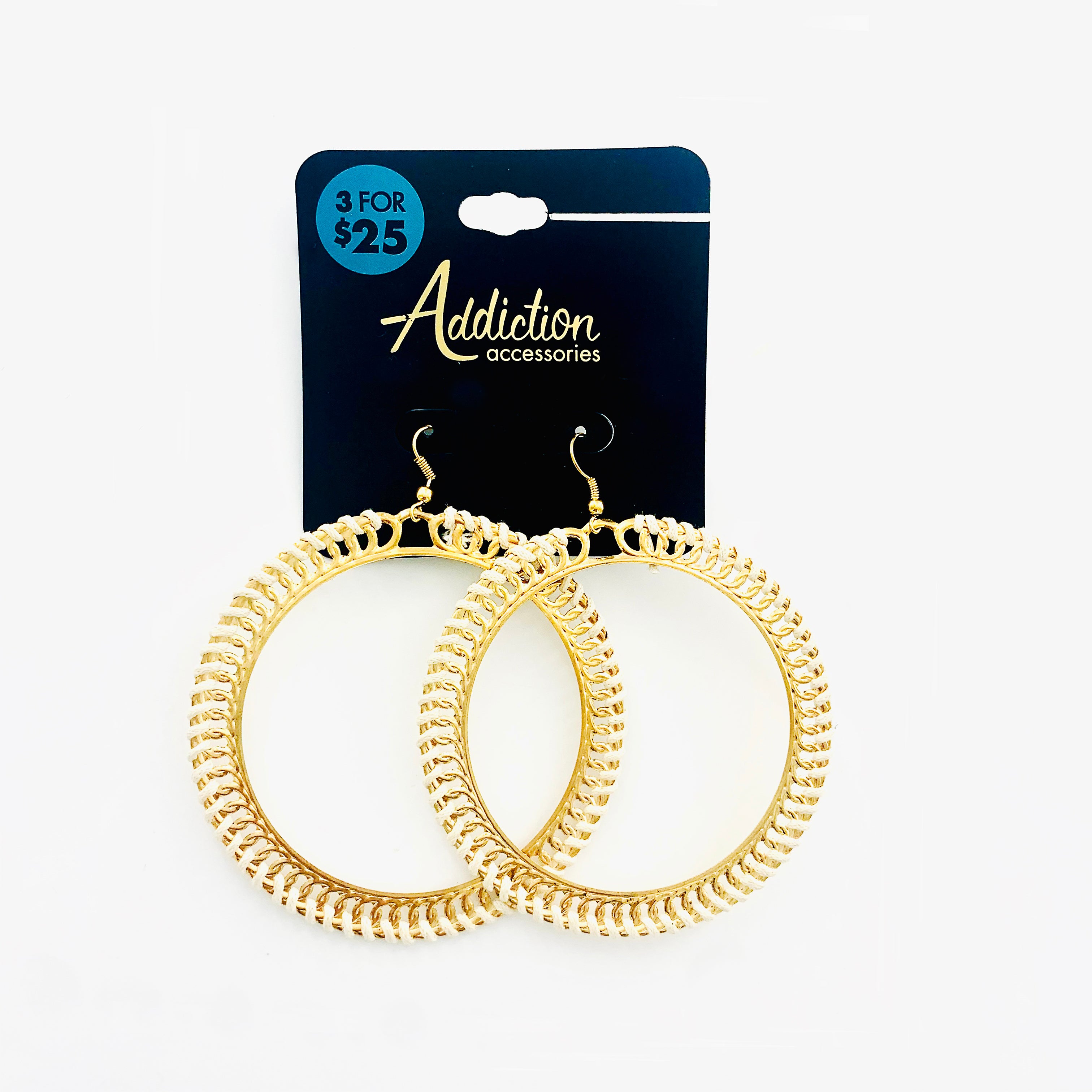 Large gold hoops with white leather rope