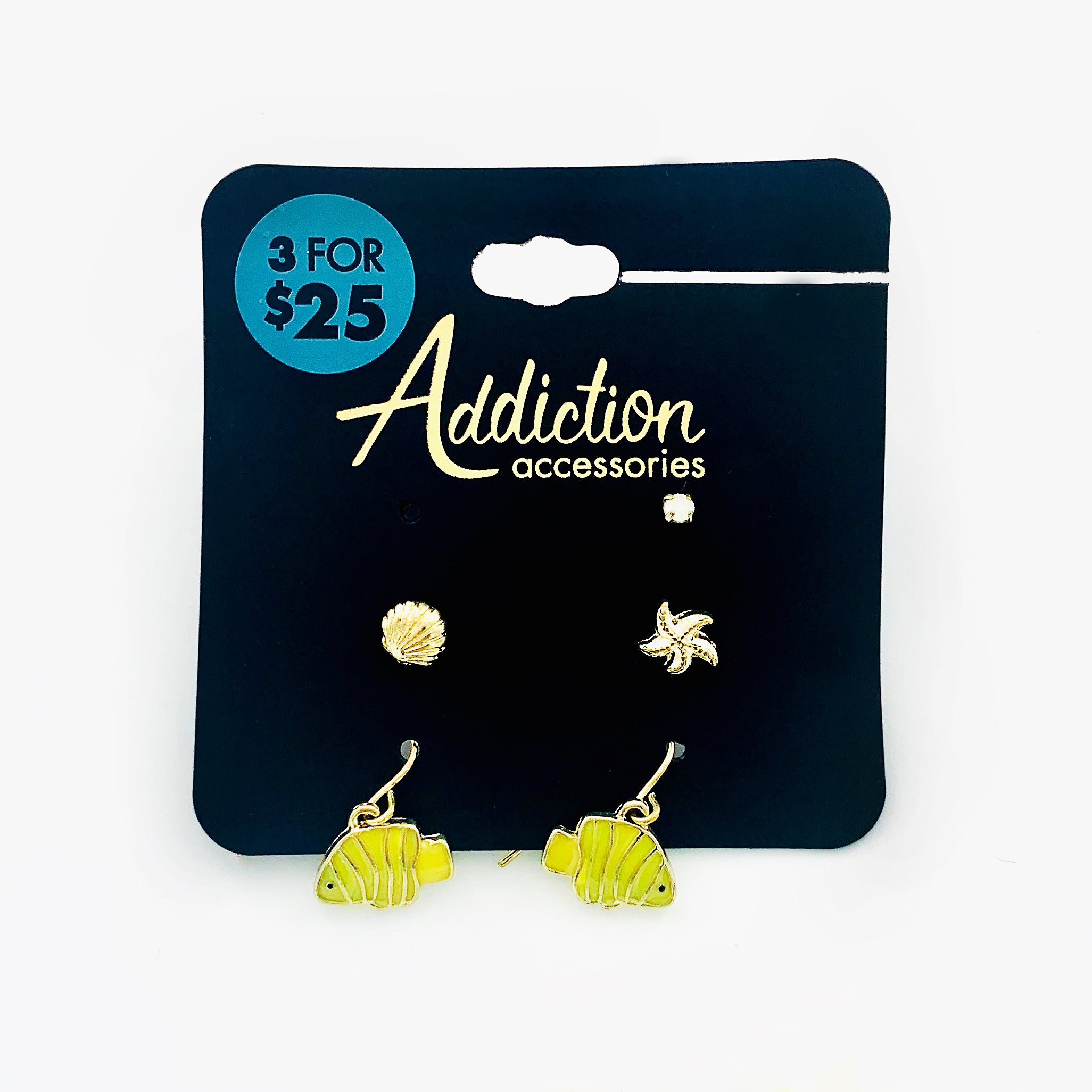 Nemo ear studs in yellow with sea shells