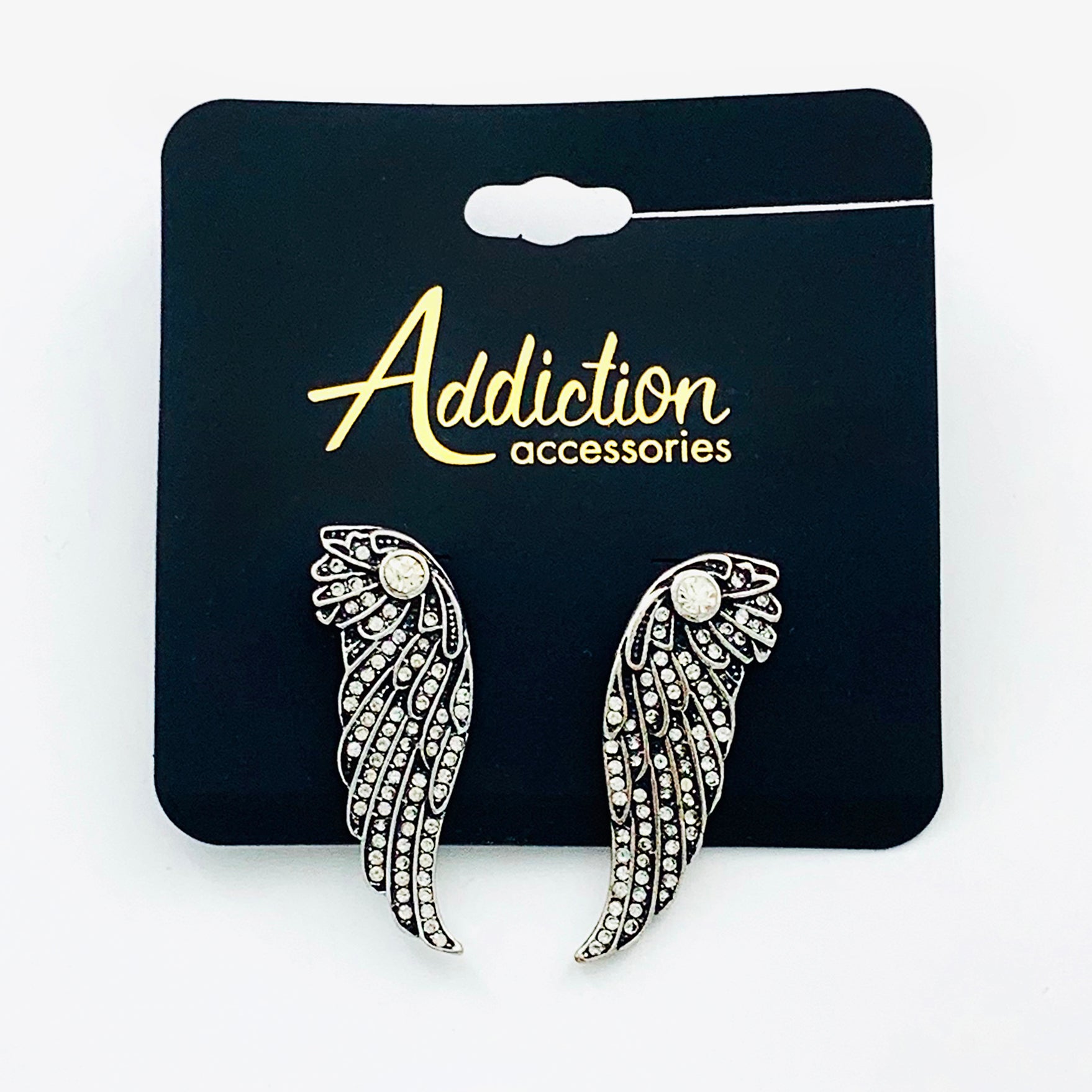 Art-deco inspired diamante wing earrings