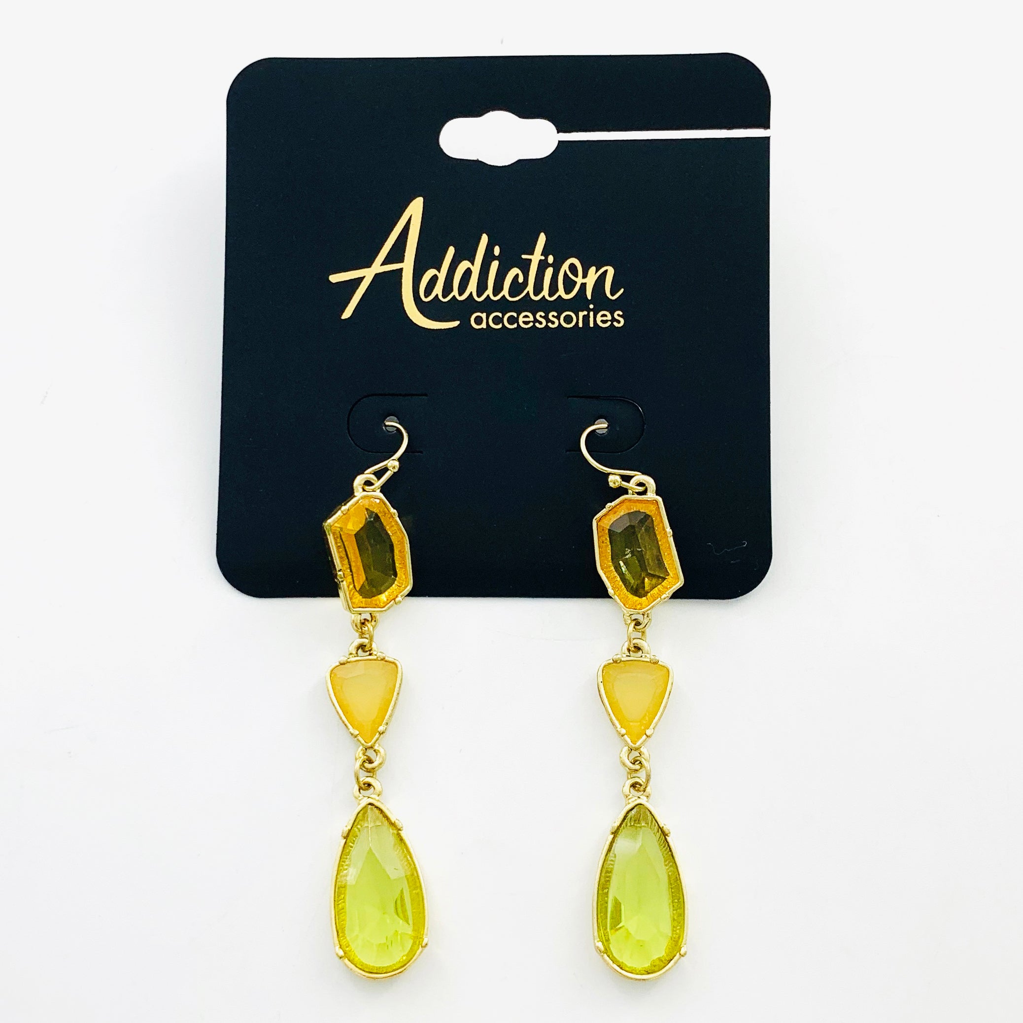 Dangling yellow and green stone earrings