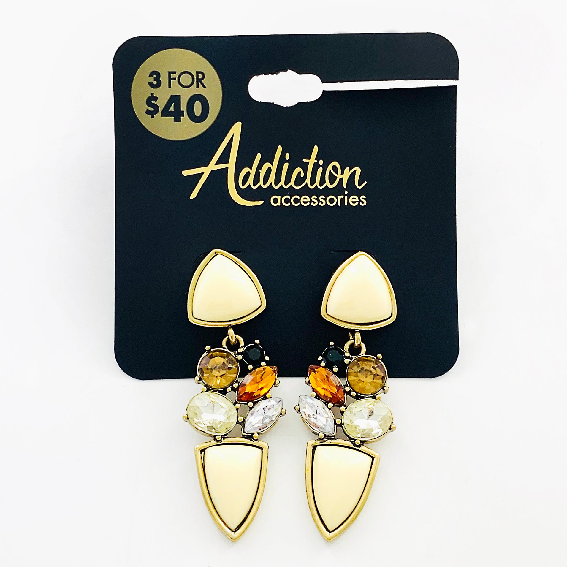 Earrings with white, brown, orange stones