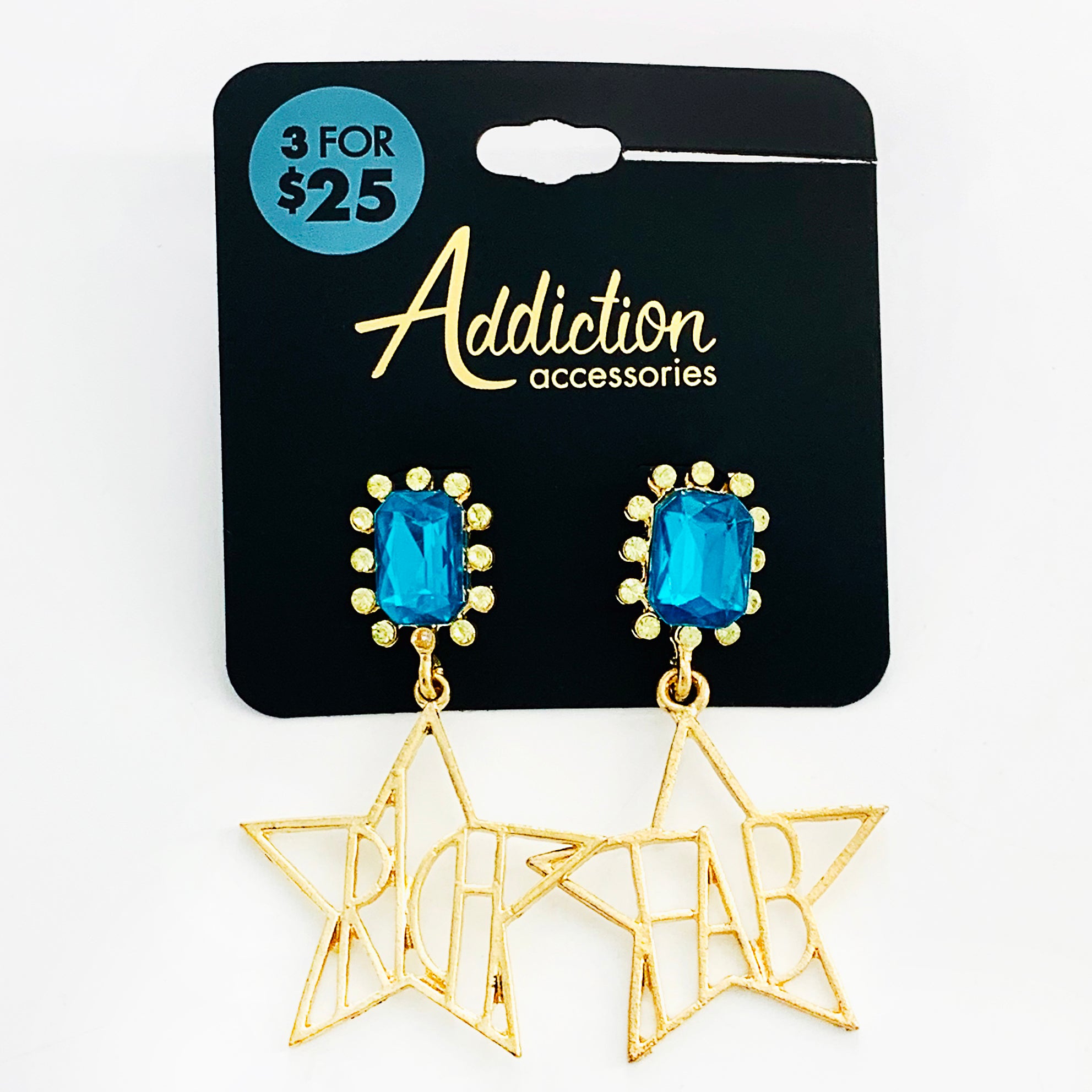 Fabulous star earrings with blue stone