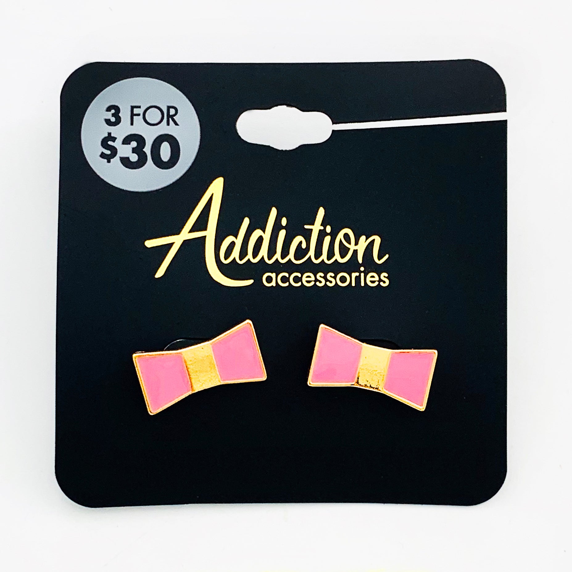Ribbon earrings with pink enamel print