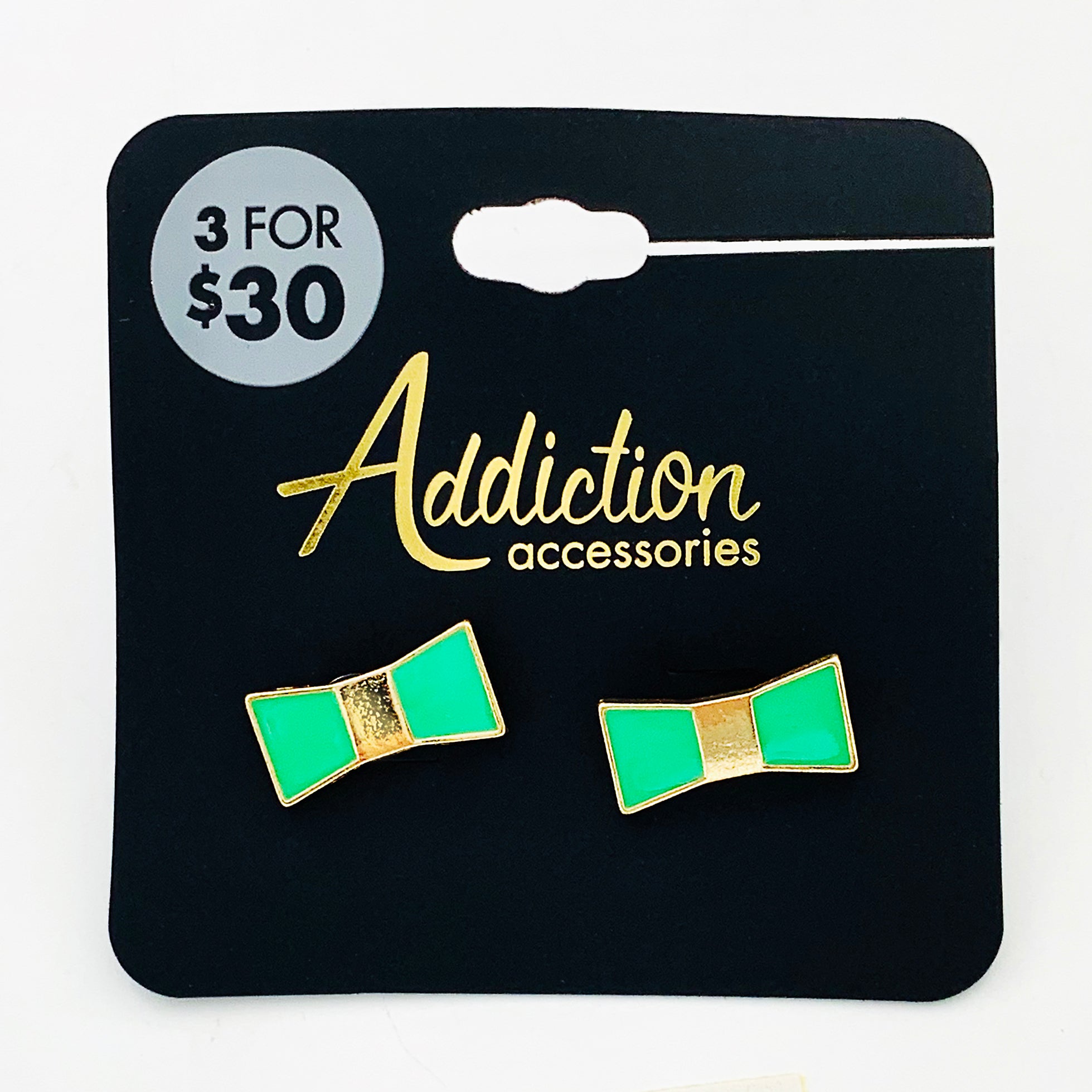 Ribbon earrings with green enamel print