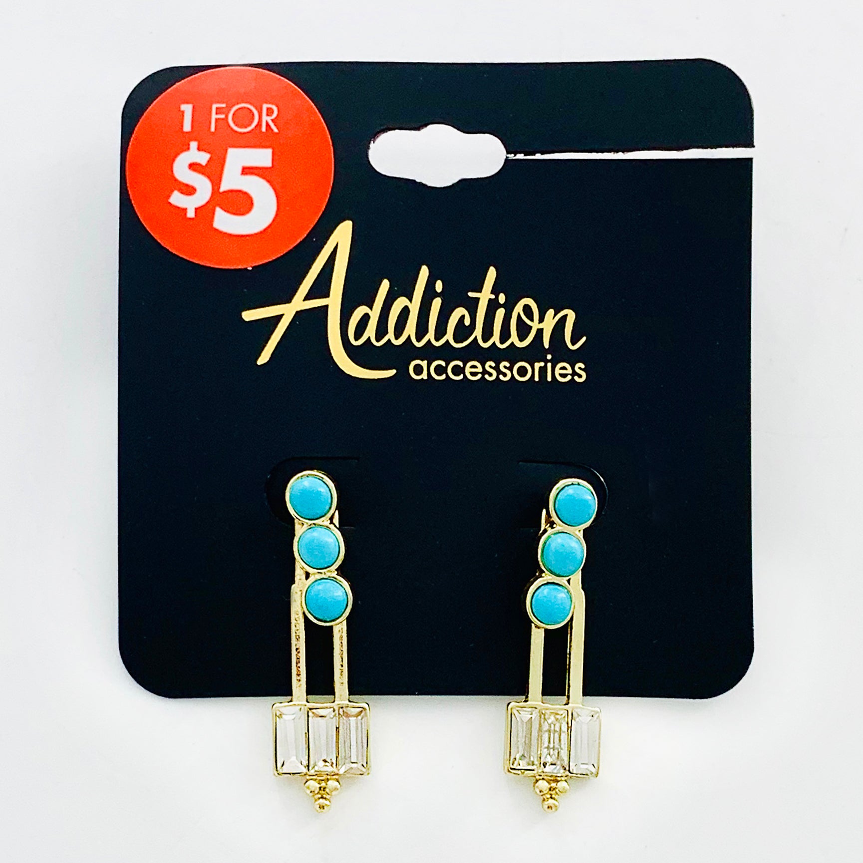 Gold earrings with three turquoise stones