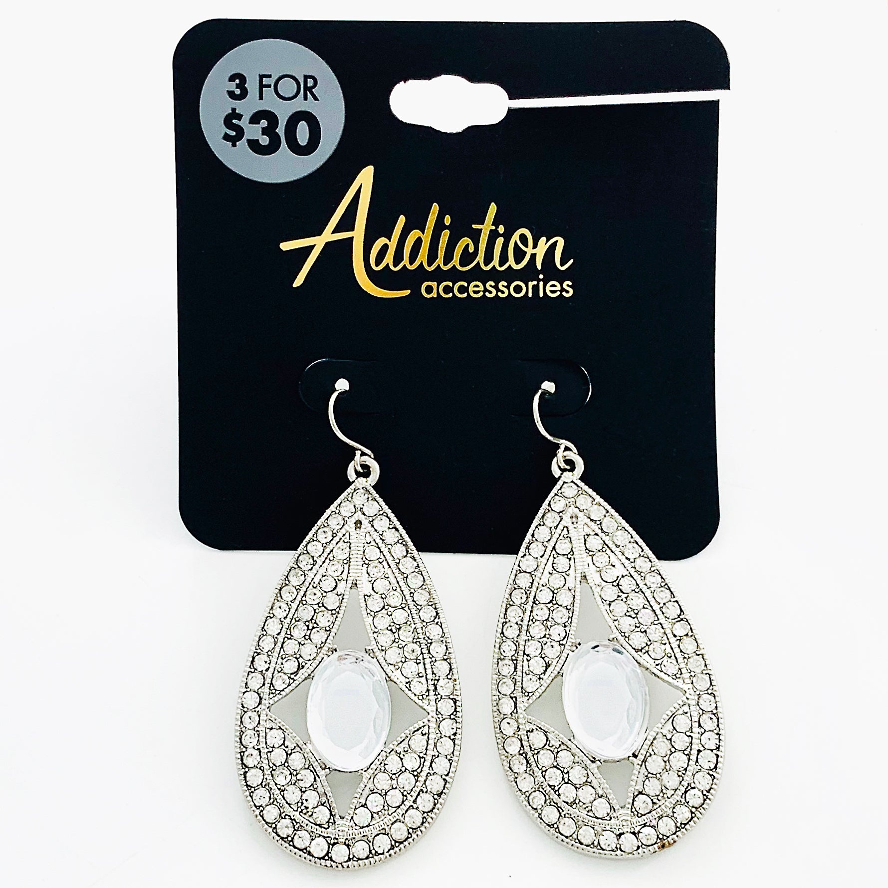 Art-deco inspired silver diamante earrings
