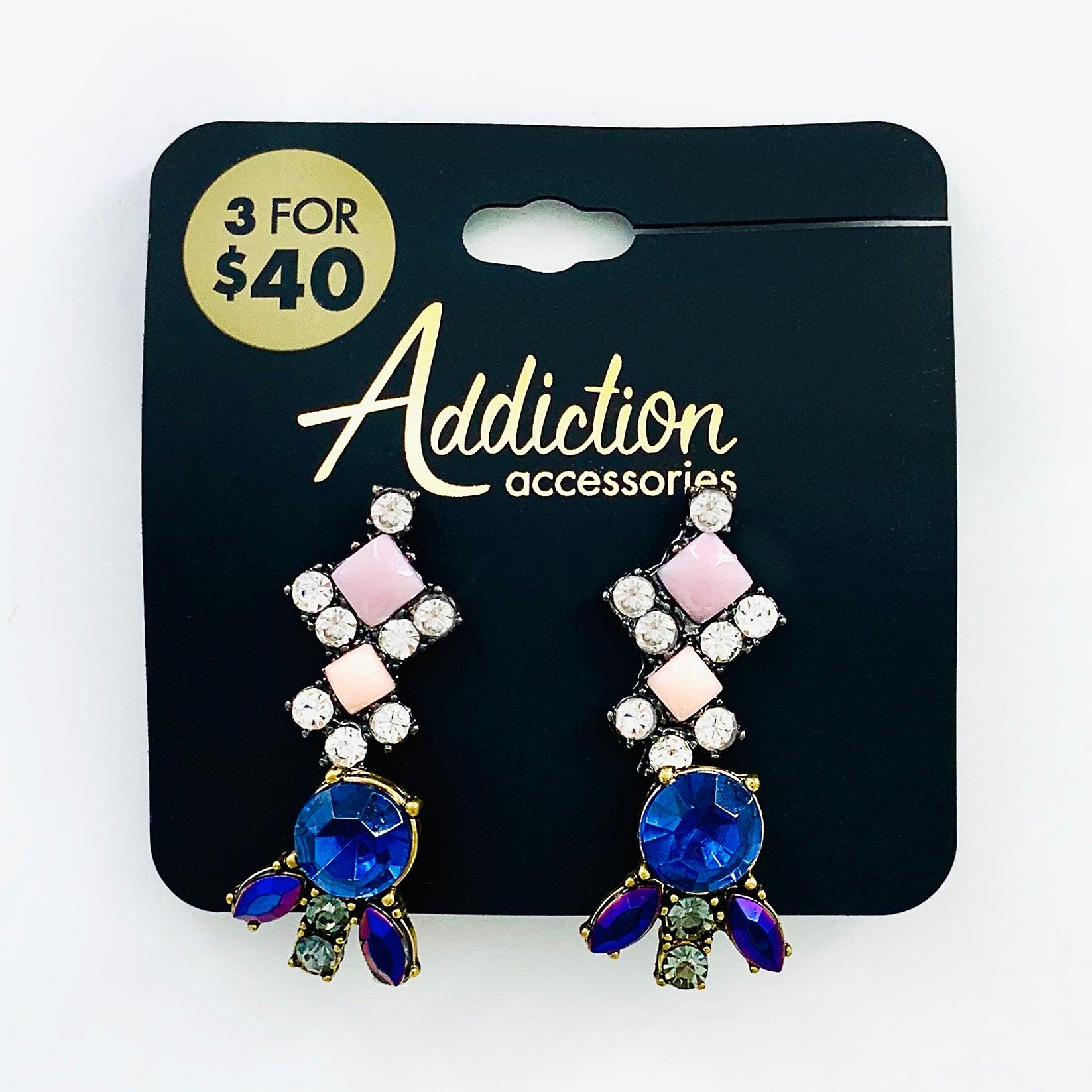 Double pair of earrings with pink and blue stones