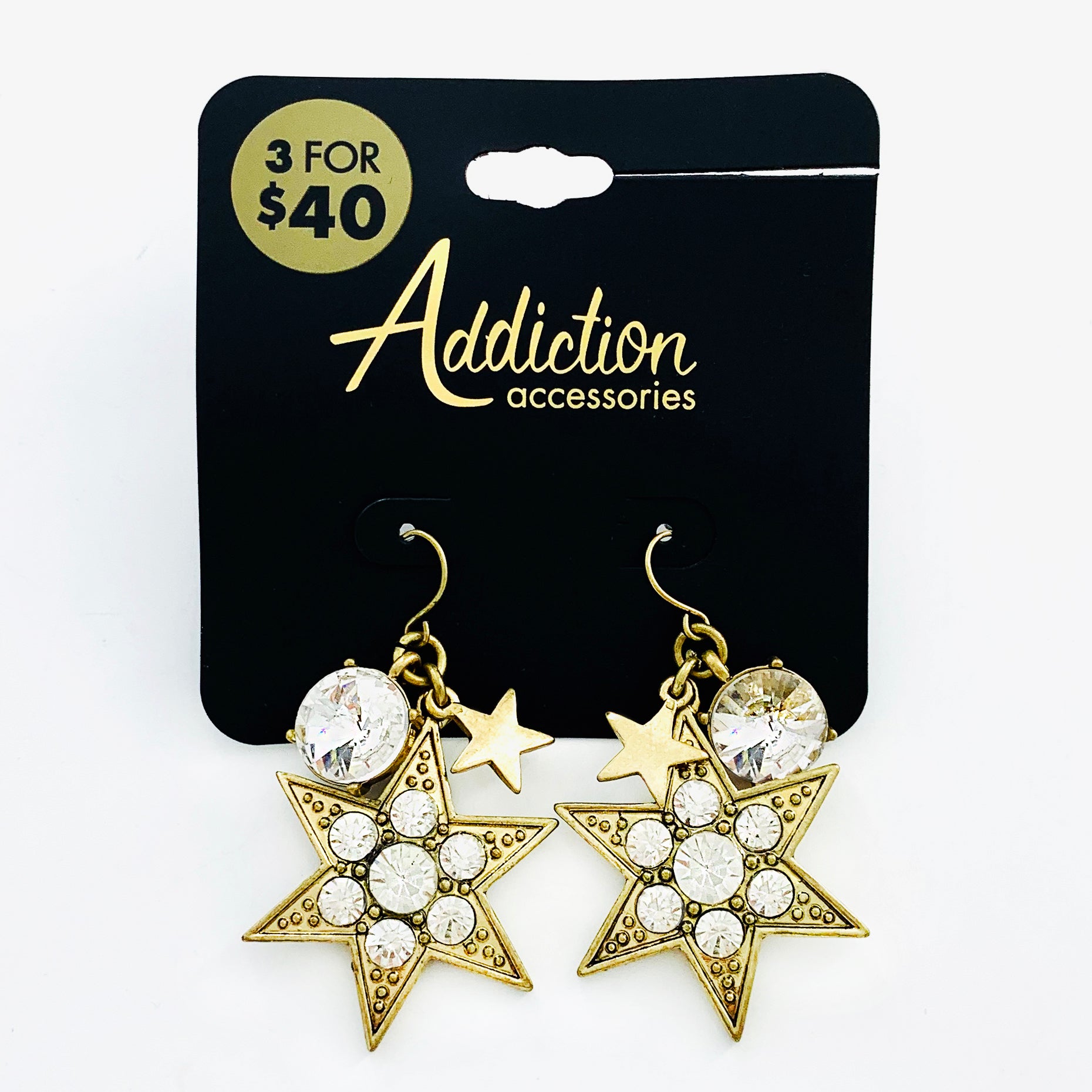 Dark gold star earrings with diamante stones