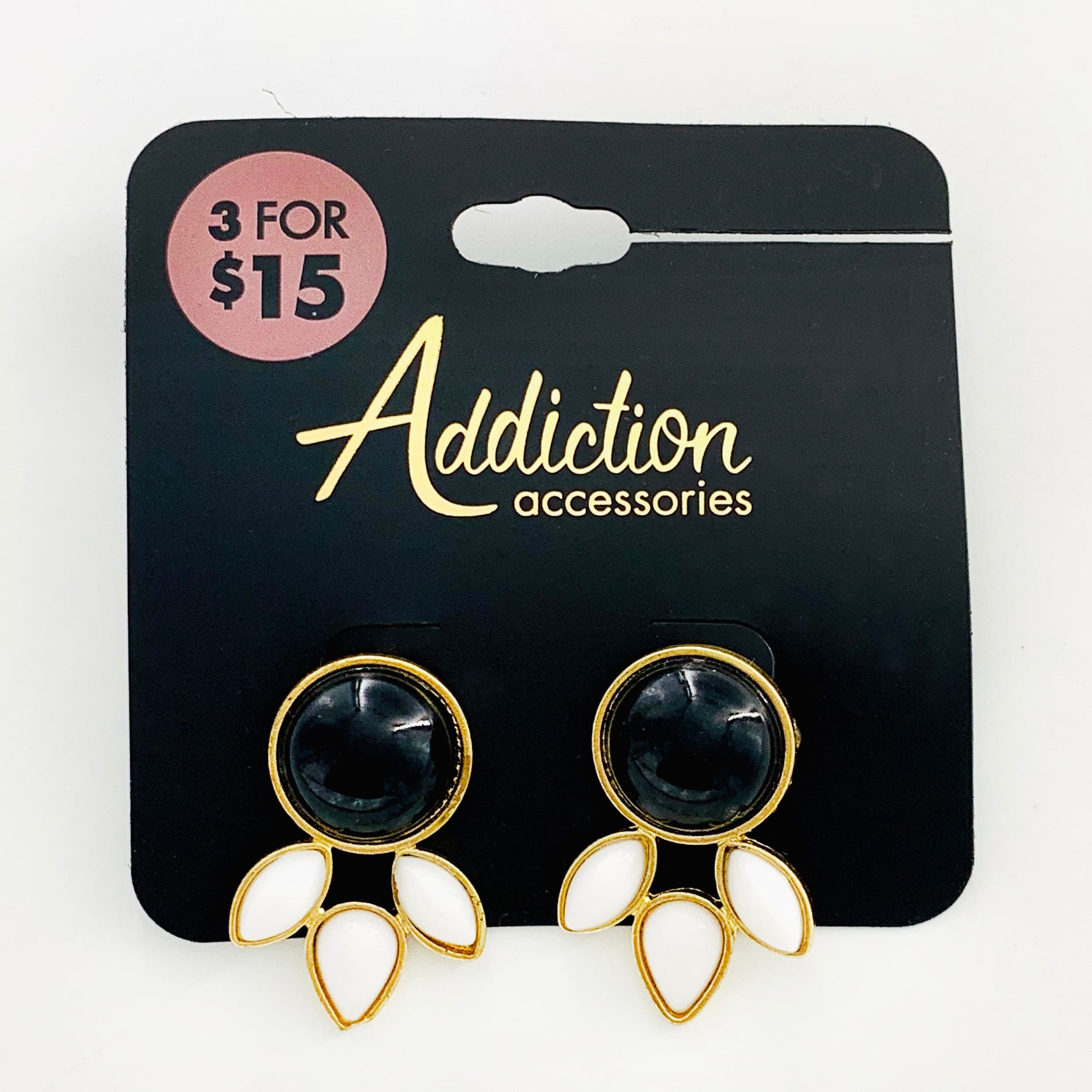 Gold earrings with black and white beads