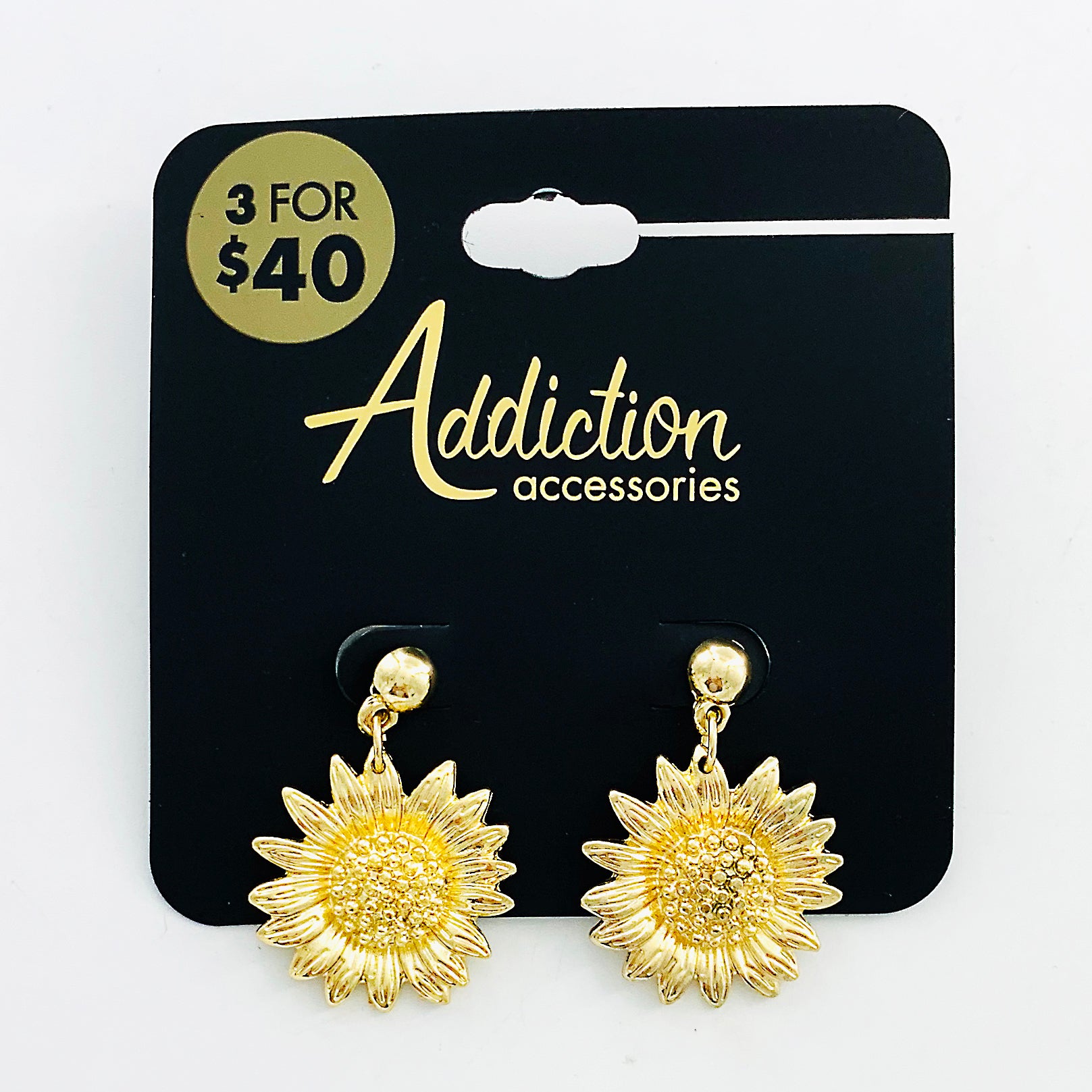 Gold metal earrings with sunflower design