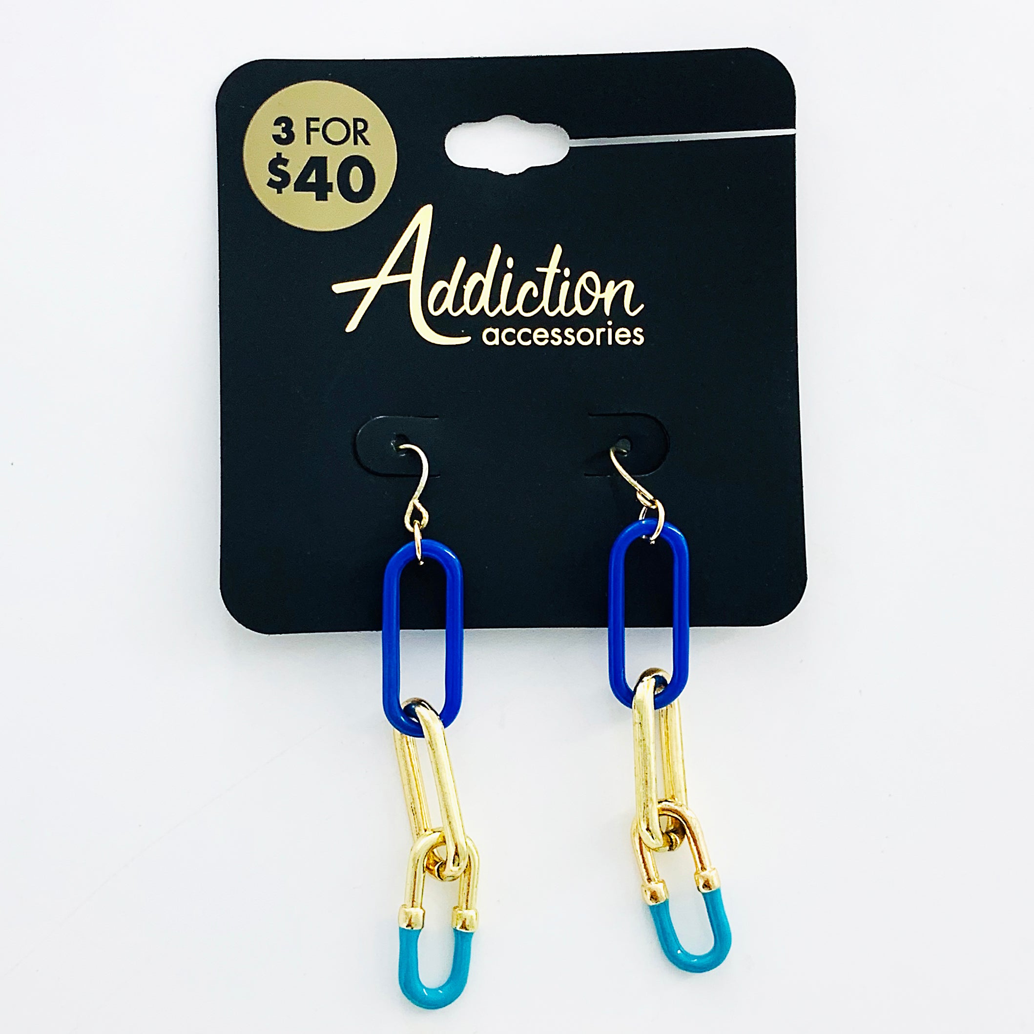 Interlocking blue, gold and turquoise loops