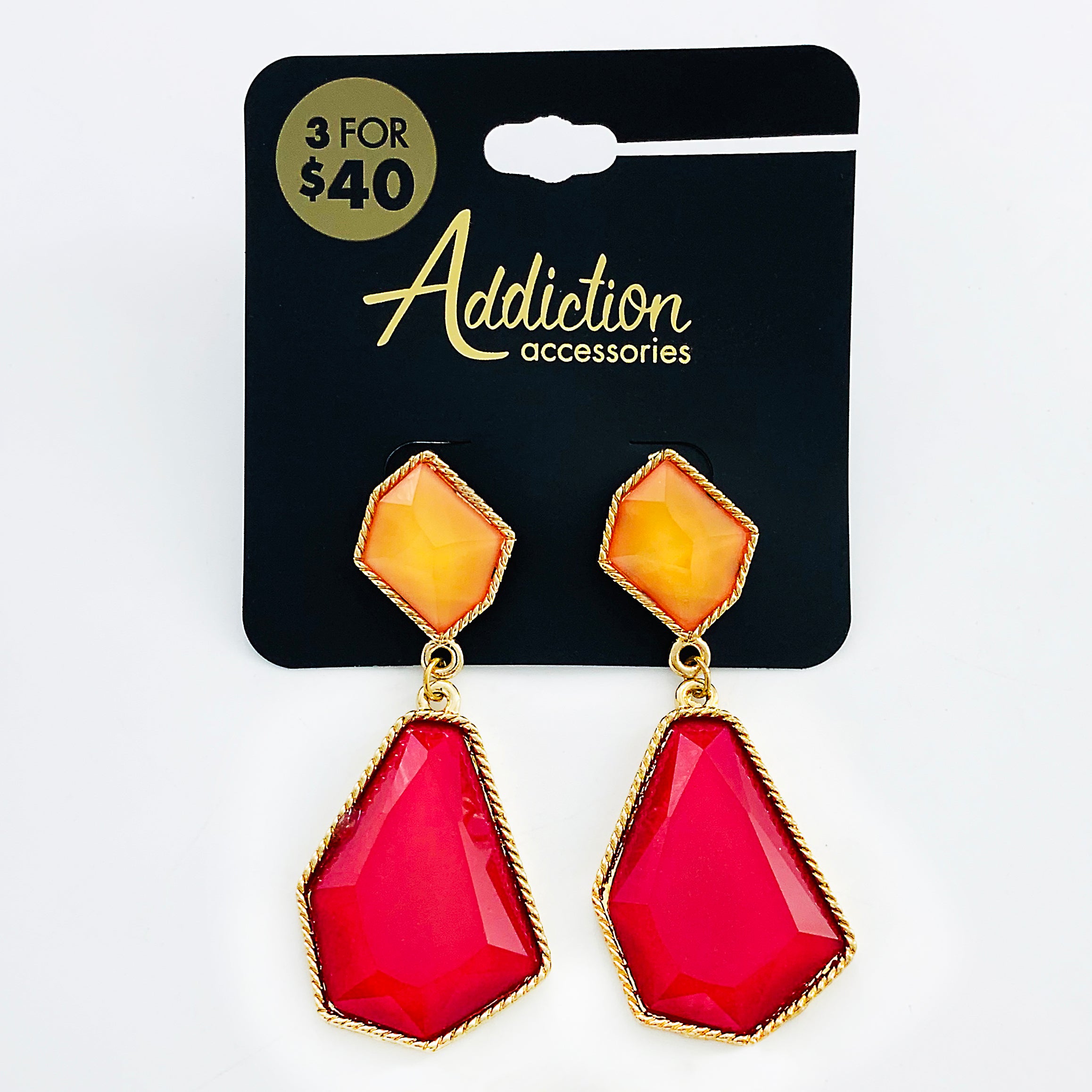 Earrings with orange and red facet stones