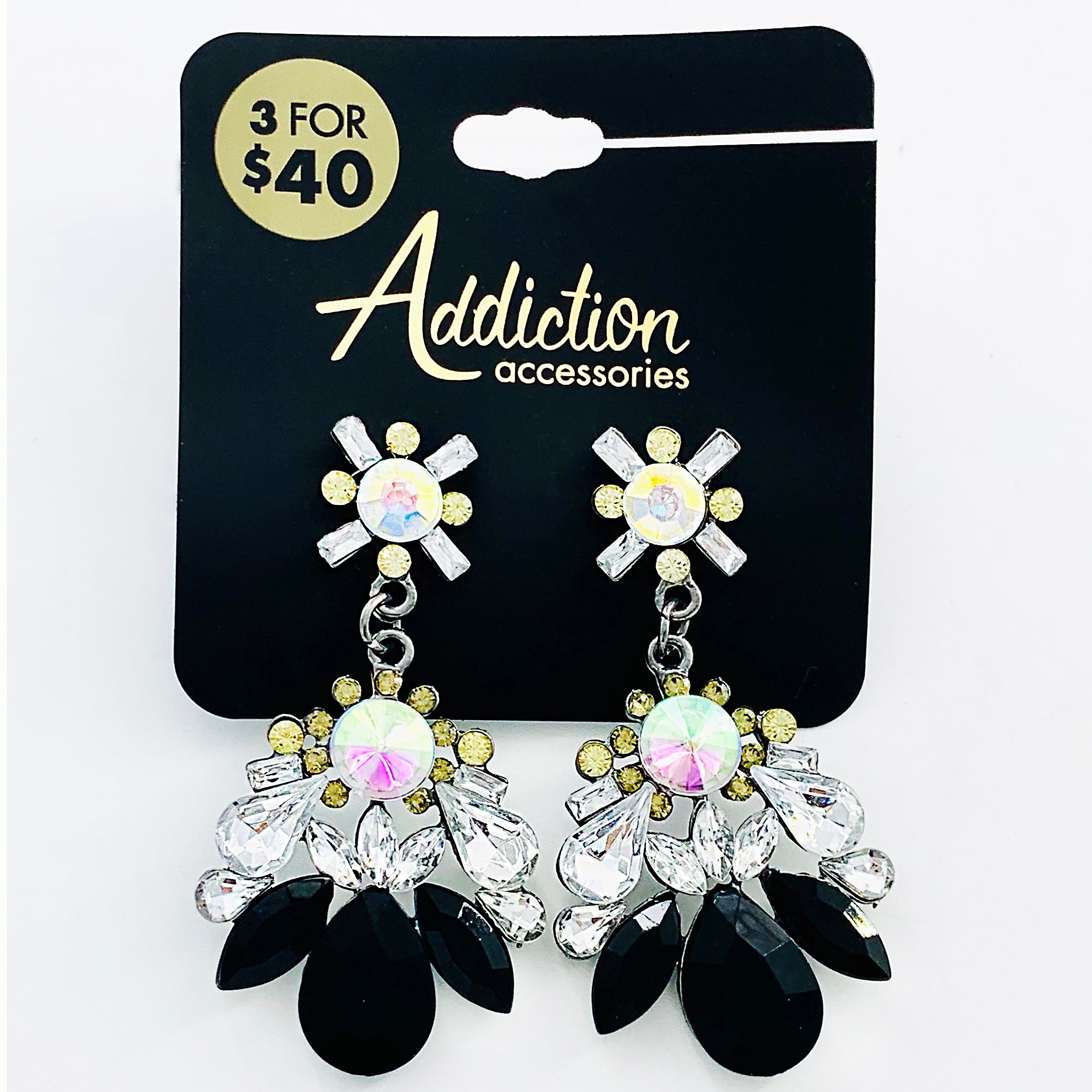 Fancy earrings with black and yellow gems