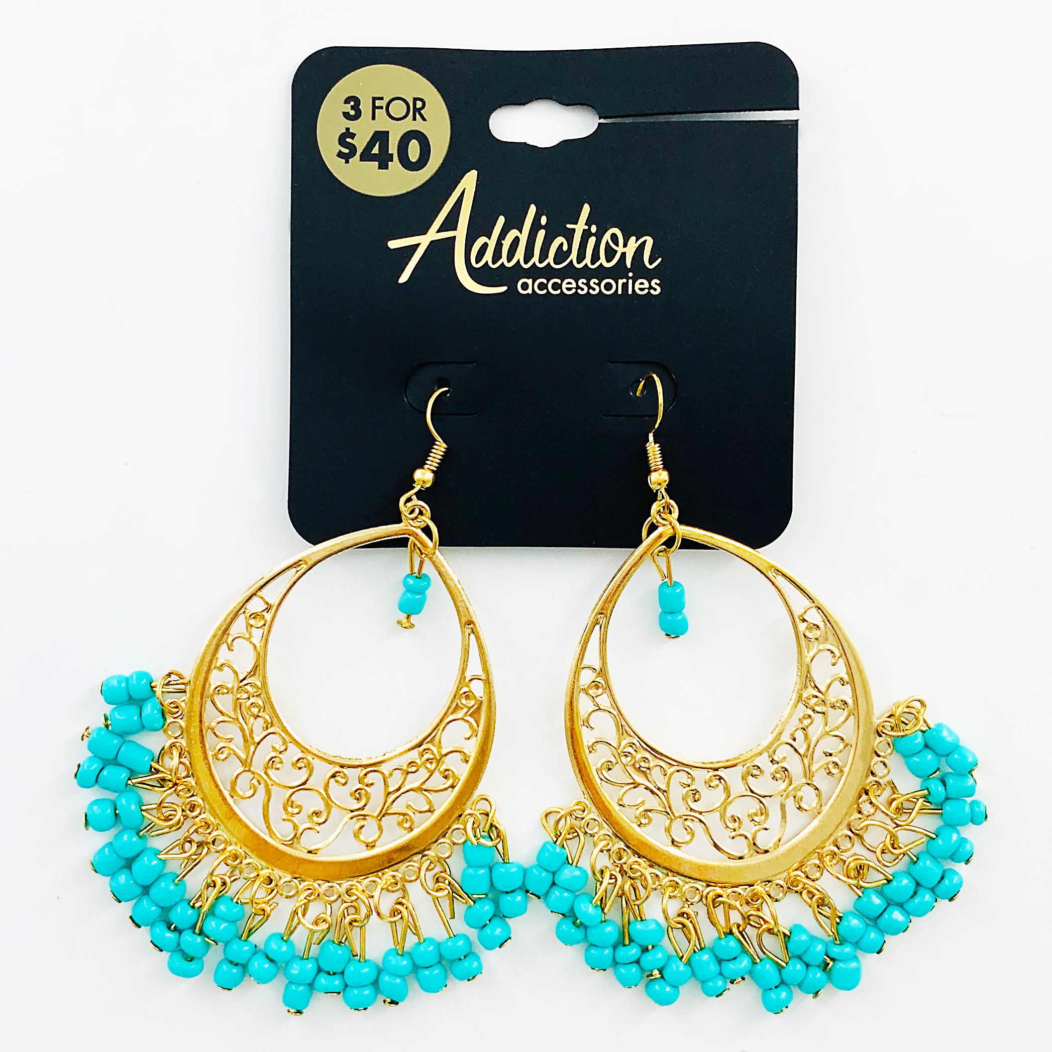 Ethnic-inspired gold earrings with turquoise beads