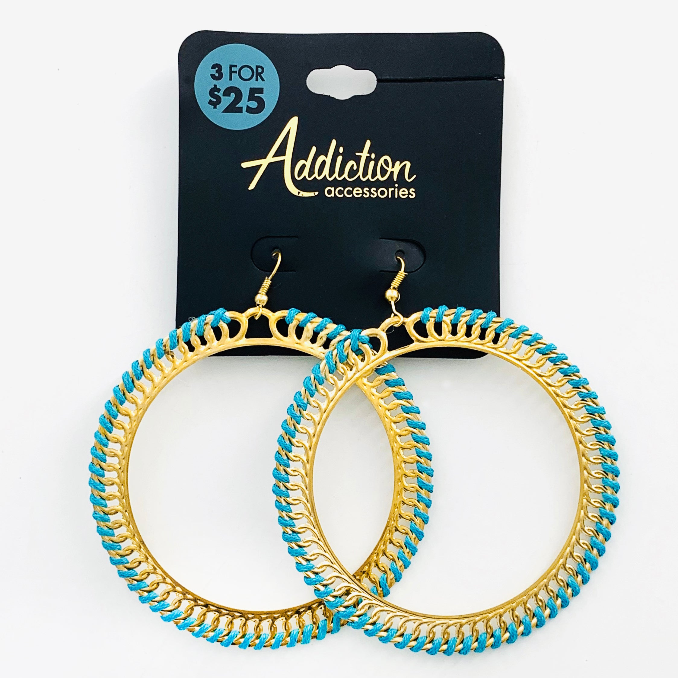 Large gold hoops with turquoise rope