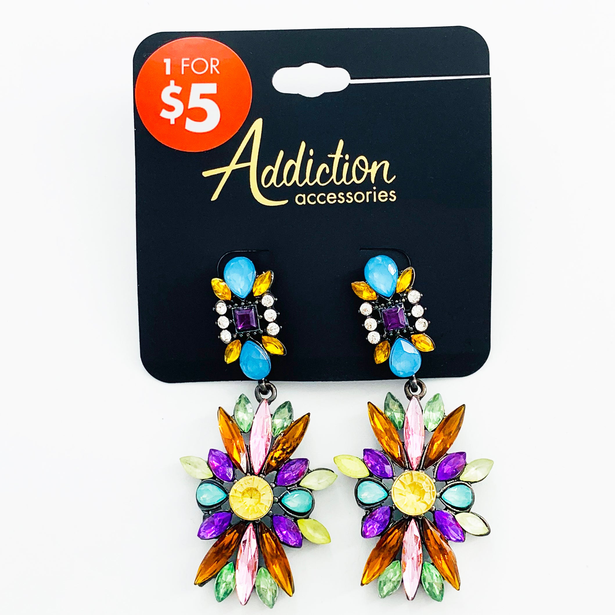 Art-deco inspired starburst earrings with colourful stones