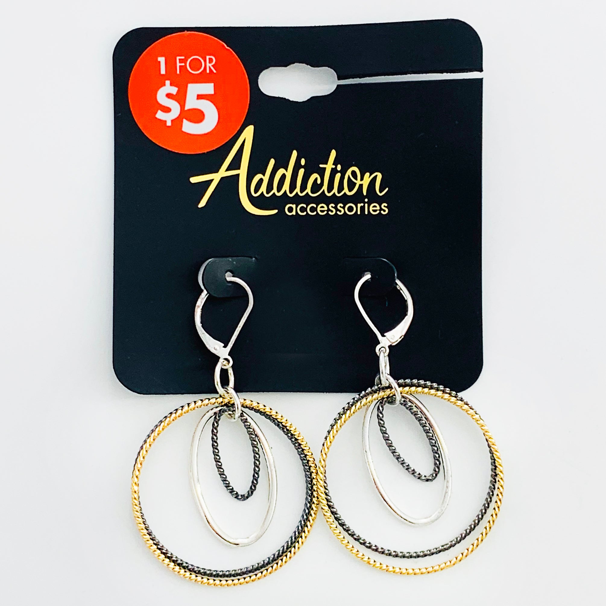 Hoop earrings in silver, gold, and grey