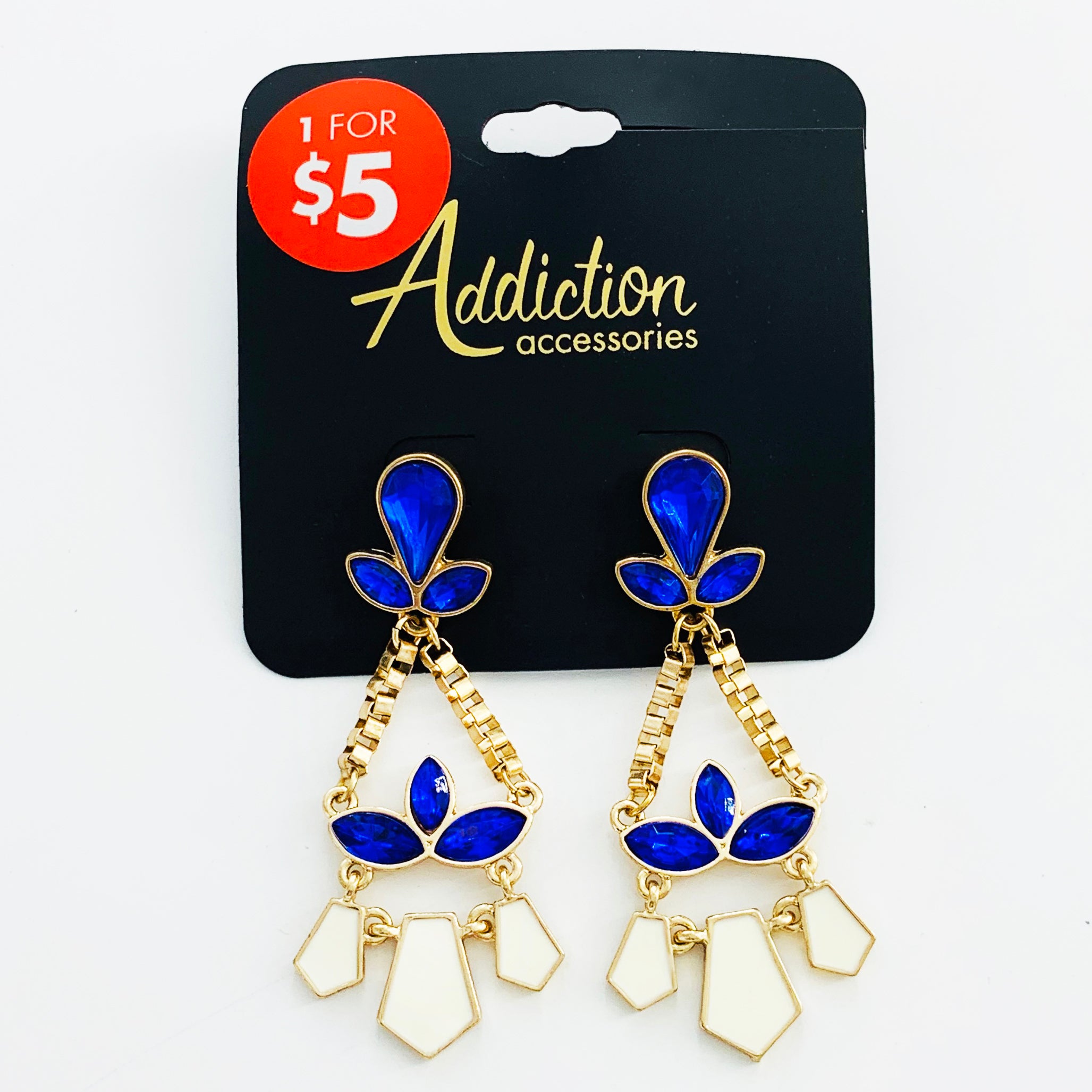 Earrings with blue and white stones