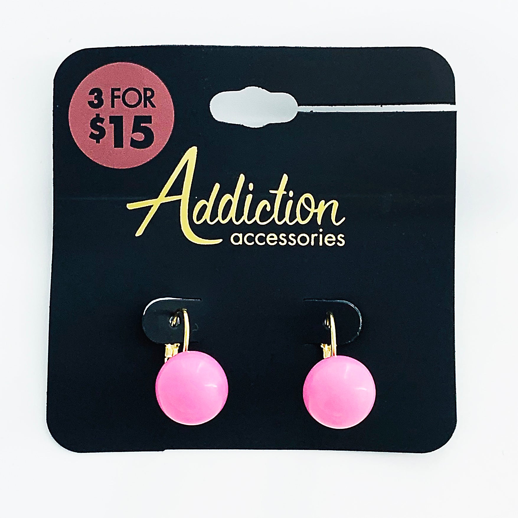 Pink ball bead gold drop earrings