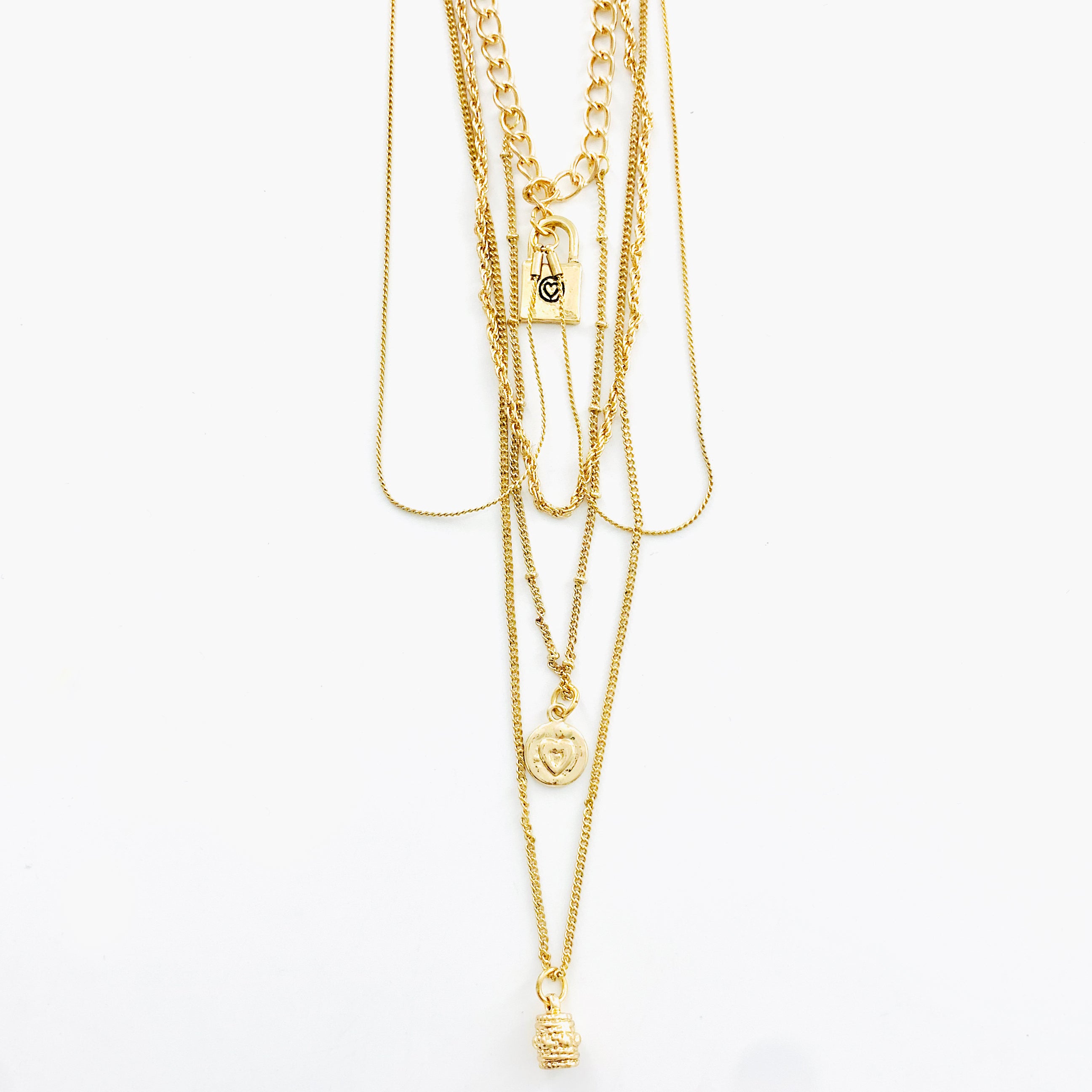 Necklace - Gold Lock on multi-layer Gold Chain