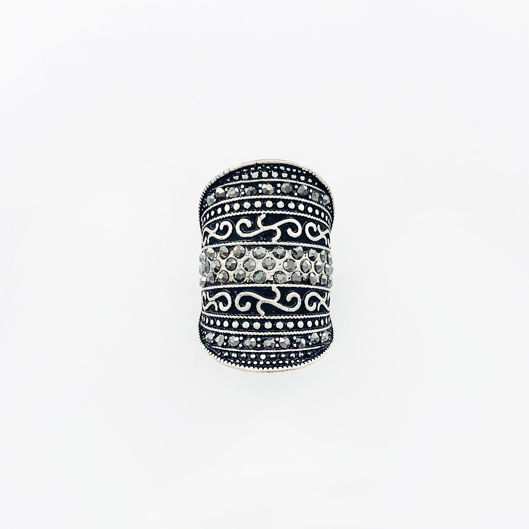 Art-deco inspired black and silver ring