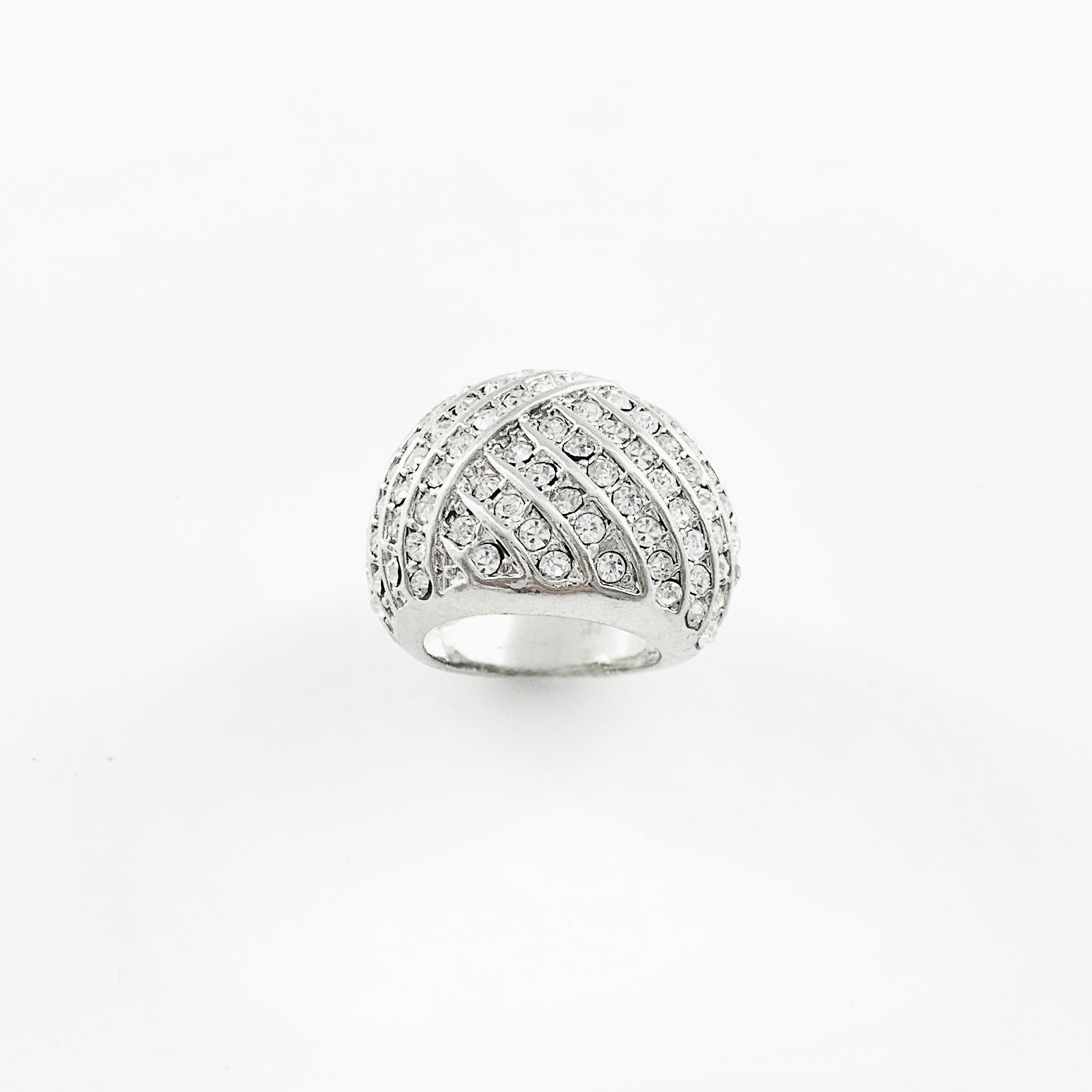 Chunky silver ring with diamante stones