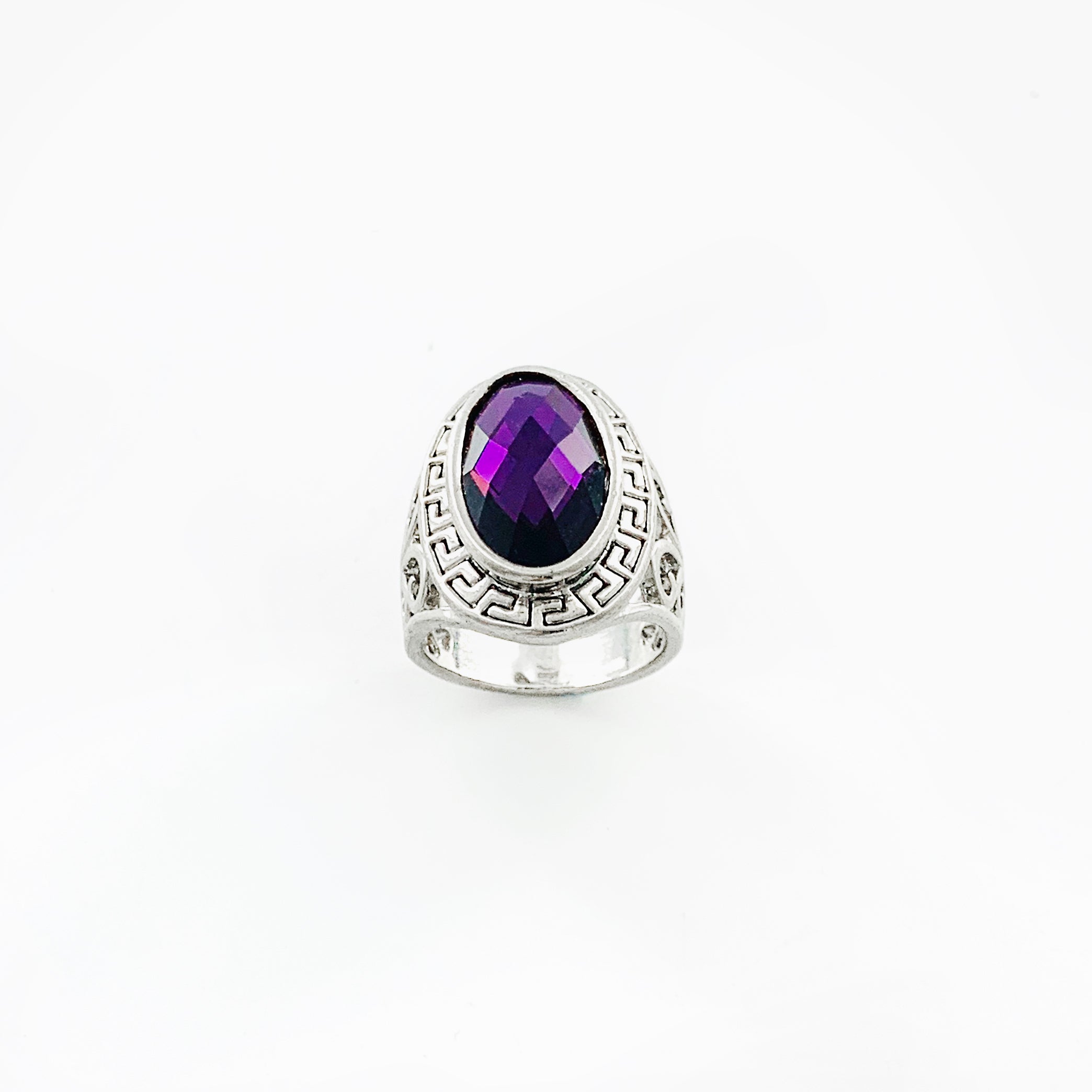 Art deco inspired silver ring with purple stone